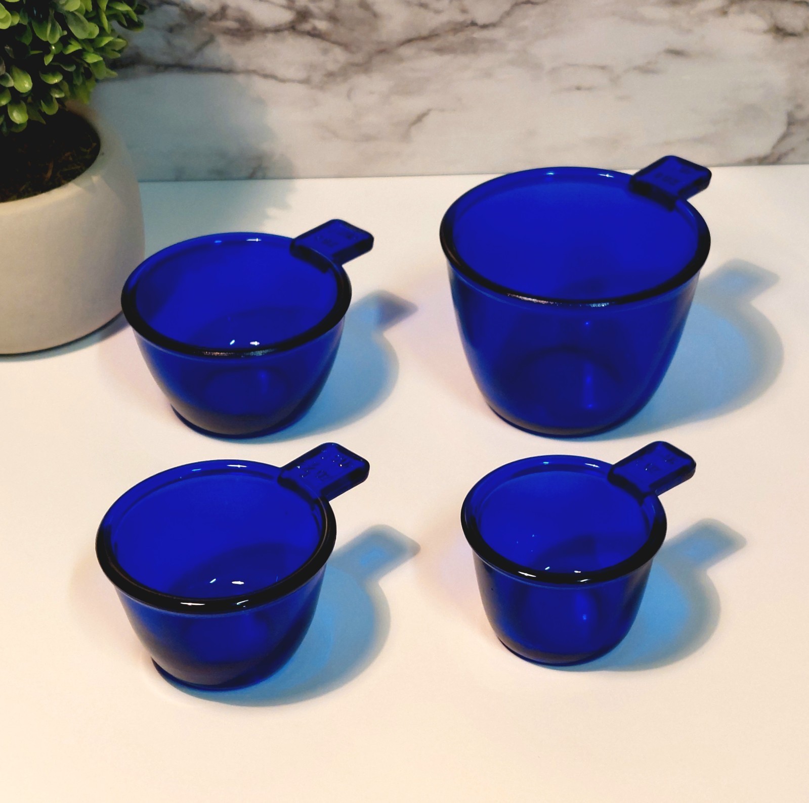 Cobalt Blue Depression Style Glass Measuring Cup Set, 4PC, Vintage Style Kitchen