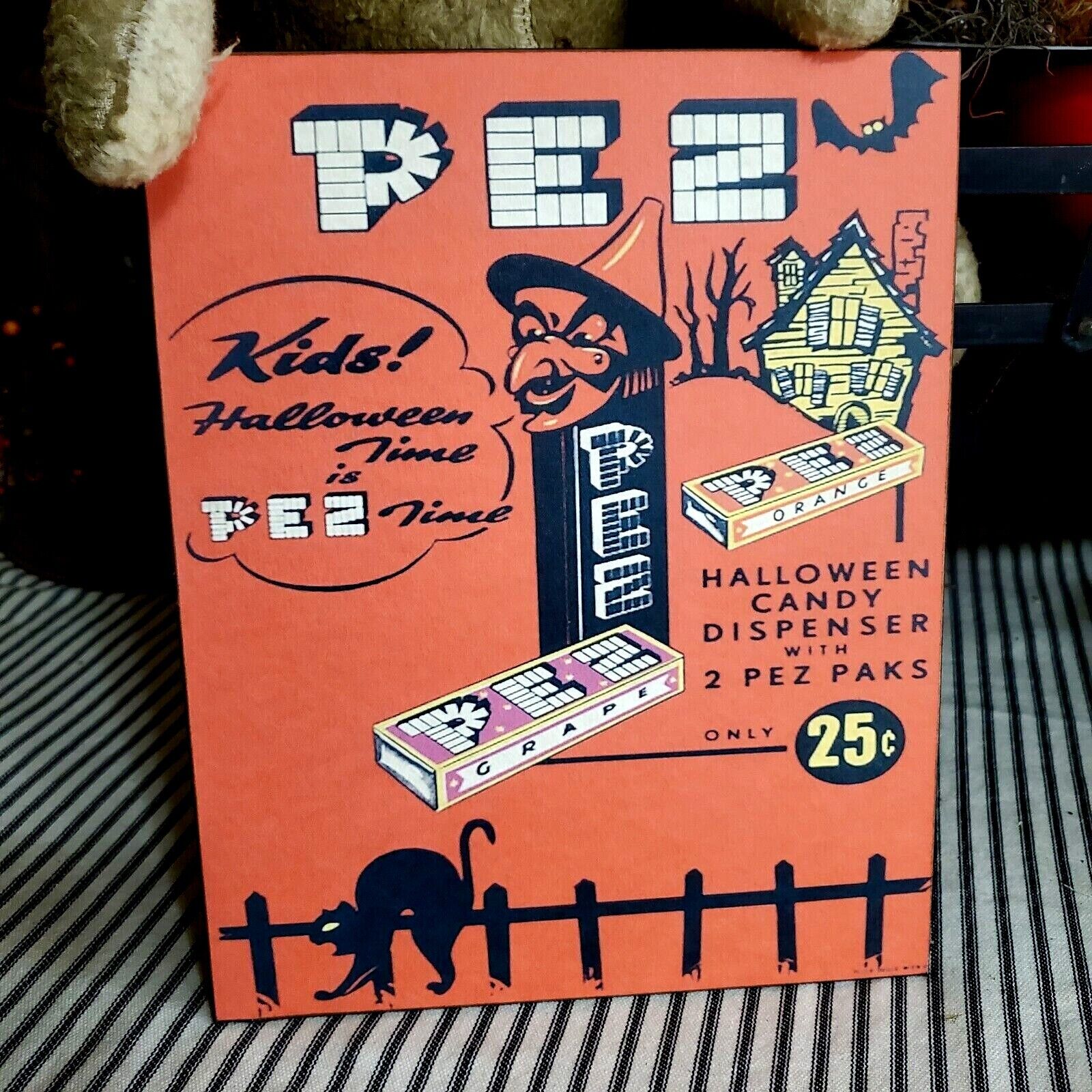 VINTAGE RETRO MODERN STYLE HALLOWEEN WITCH PEZ ADVERTISING 25 CENTS SIGN CANVAS 