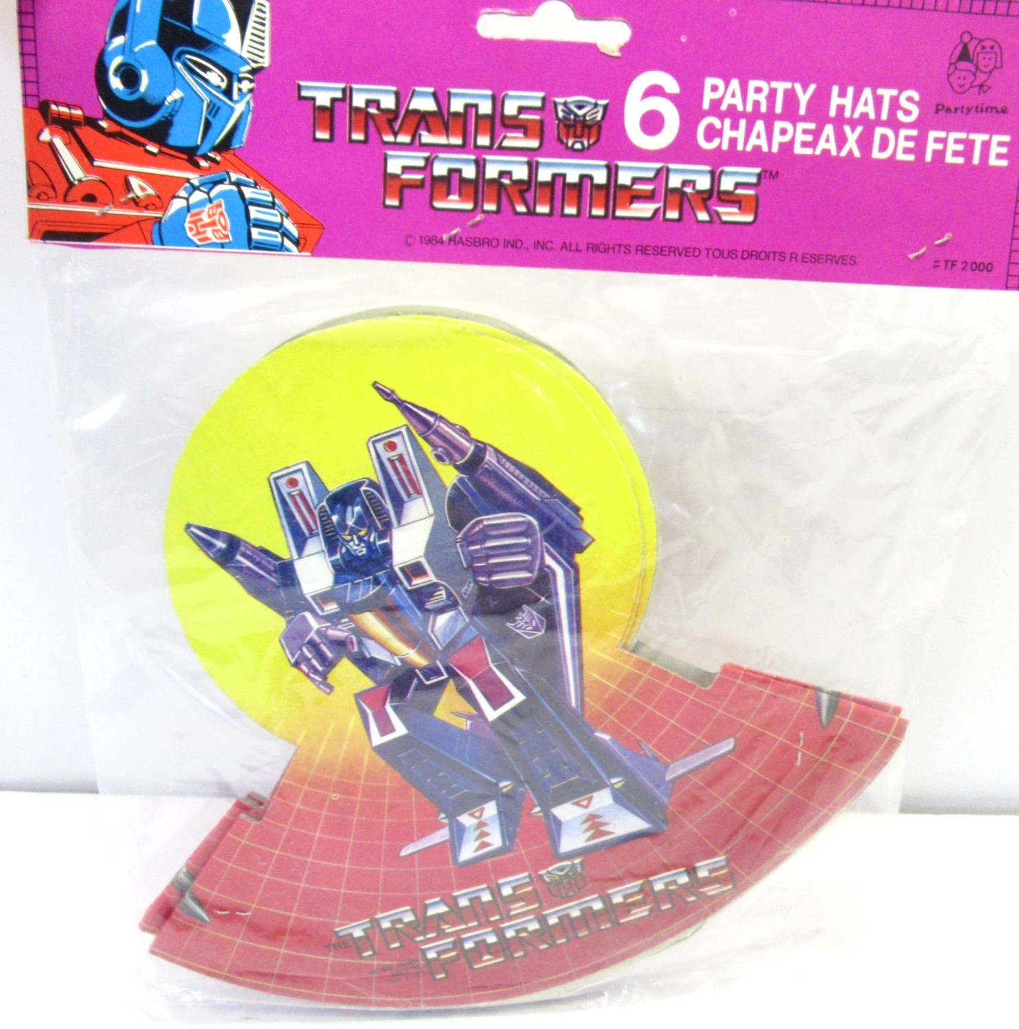 Hasbro Transformers 6 Party Hats Vtg 1984 1 Pack Rare NOS
