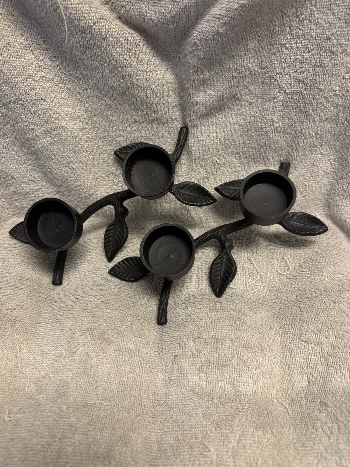 Black Metal Leafy Branch Candle Holders set of 2