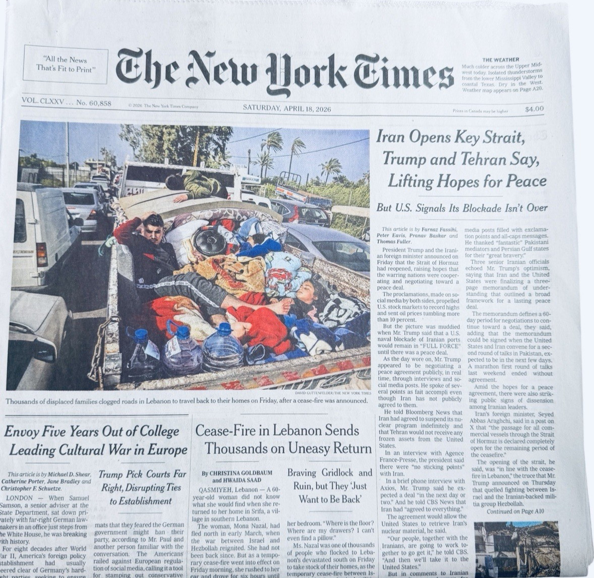 The New York Times Newspaper April 18 2026 Complete Print Paper COMPLETE Unread The New York Times Newspaper April 18 2026 Complete Print Paper COMPLETE Unread