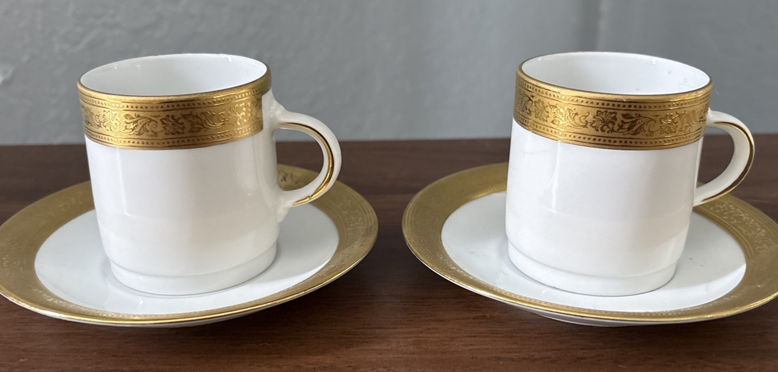 Vintage Set of 2 Demitasse Espresso Gold & White Cups & Saucers  Tirschenreuth