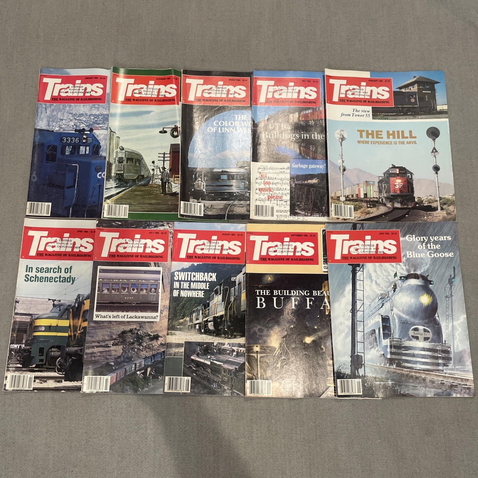 Trains Magazine of Railroading 1985 Lot of 10 Missing Oct. & Nov. VGC