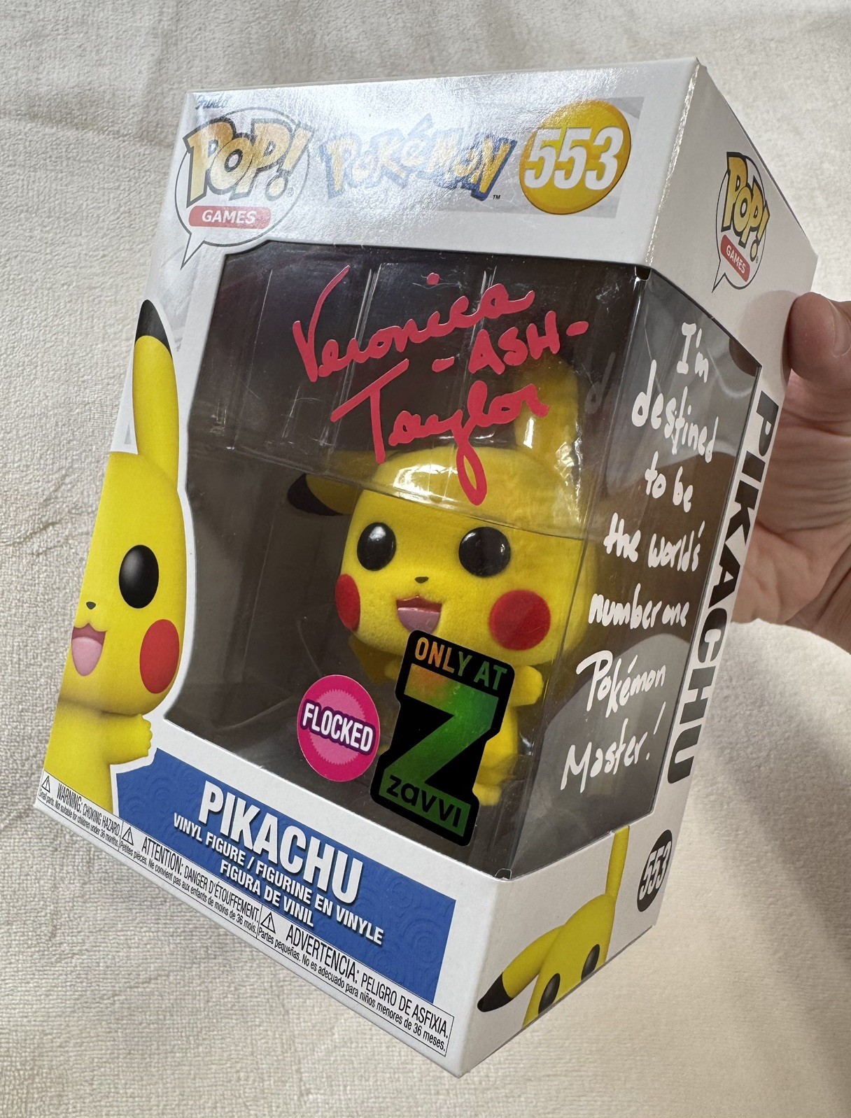 Funko Pop Pokemon Pikachu #553 Zavvi Flocked Exclusive Veronica Taylor PSA READ