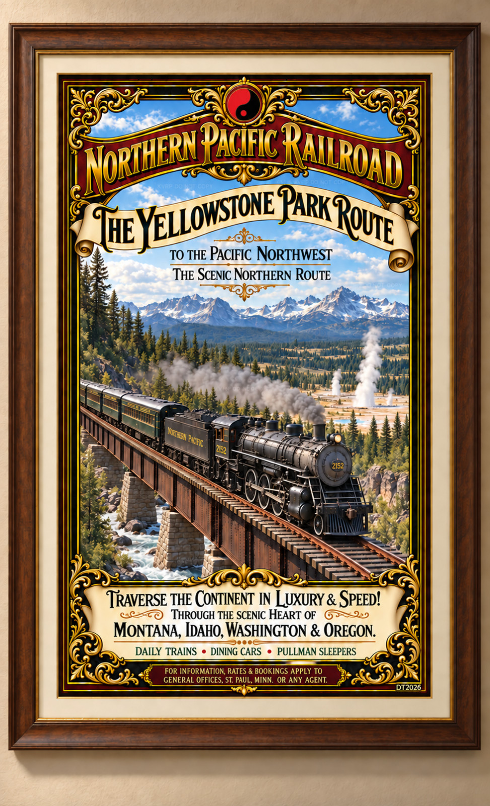Northern Pacific Railway Steam Train Poster Vintage Style Railroad Art 11 x 17