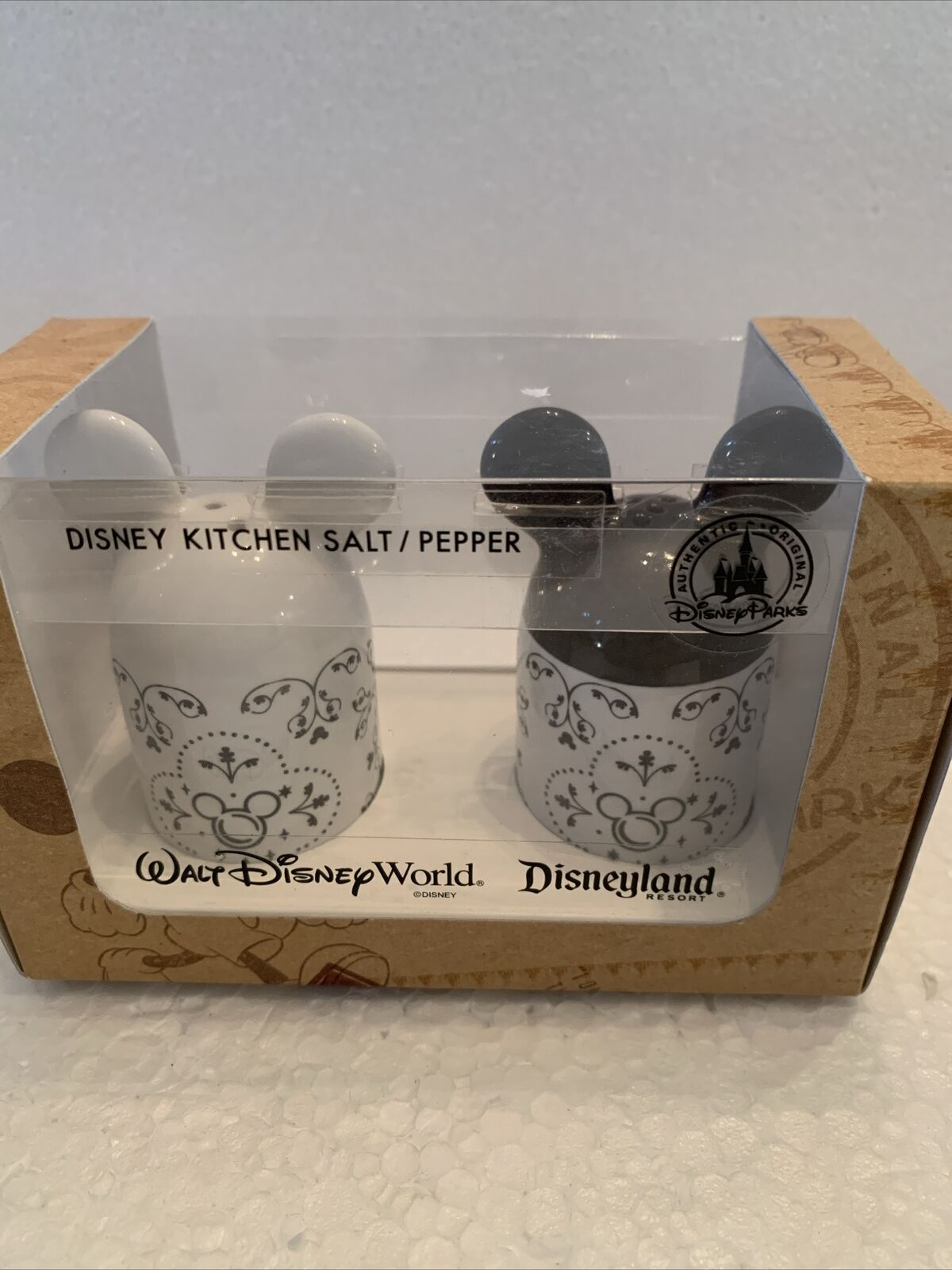 Disney Black And White Salt And Pepper Shakers Black White Scroll New Sealed 3”