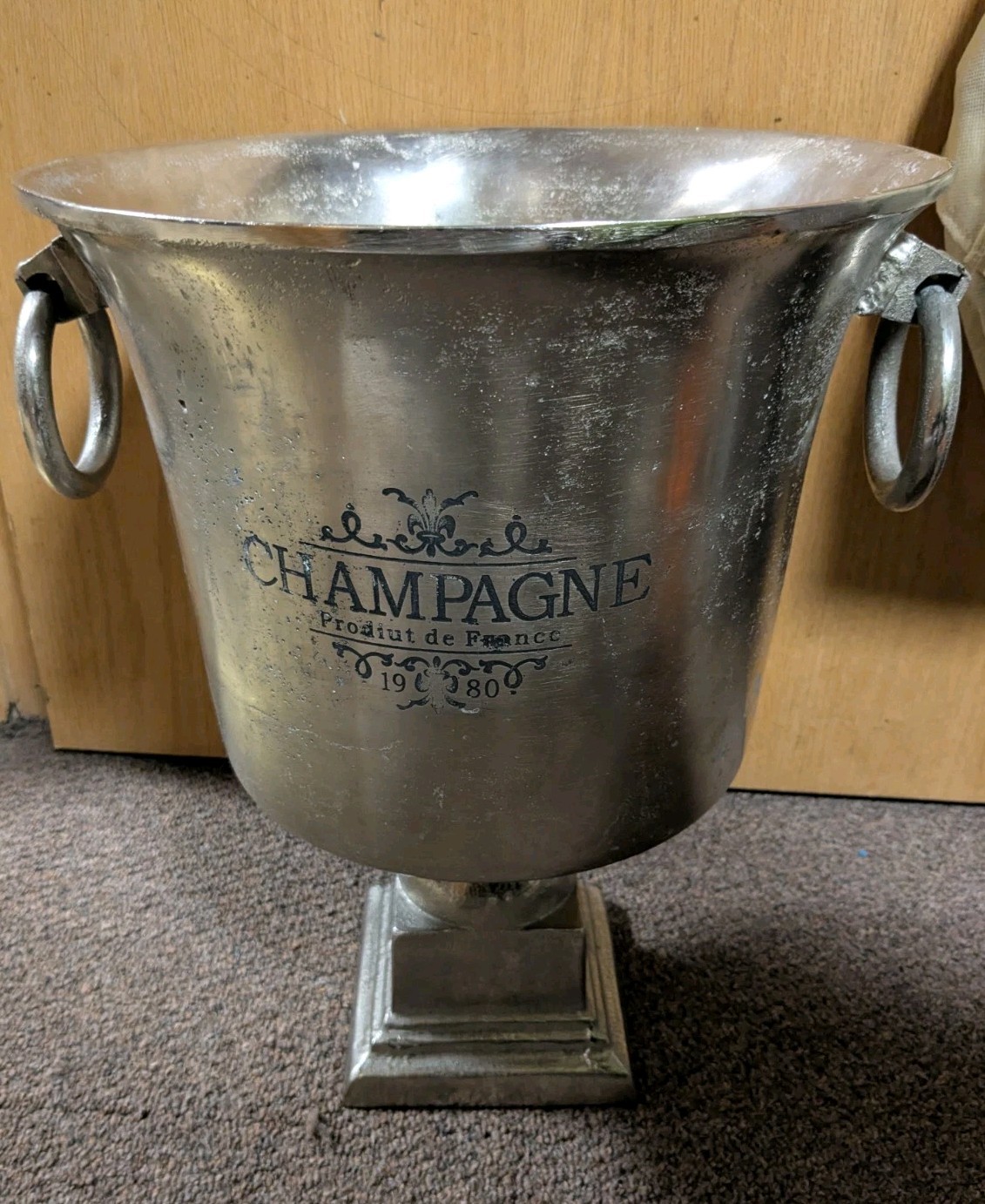 Antique Vintage Metal Champagne Bucket ‘Prodiut de France’ - 15”Wx17.25 Antique Vintage Metal Champagne Bucket ‘Prodiut de France’ - 15”Wx17.25