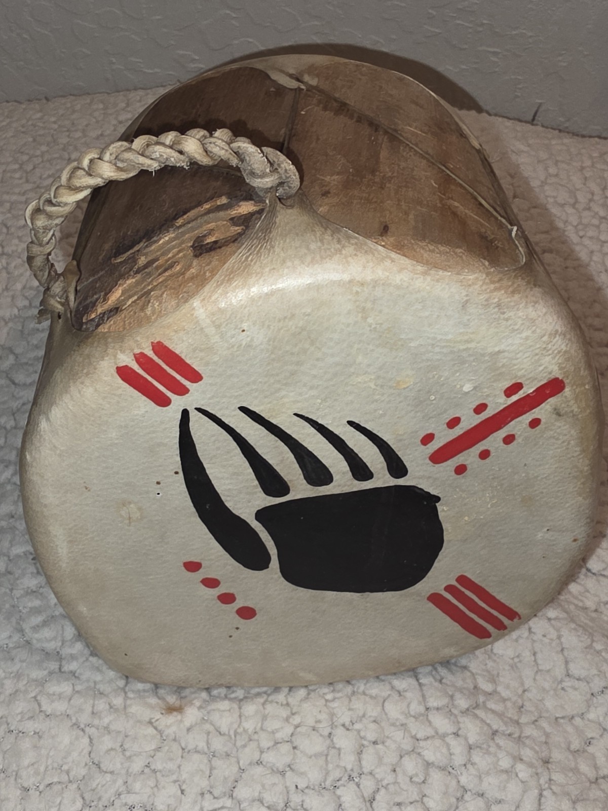 Vintage Tribal Native DRUM Rawhide Hand Painted Hand Made 