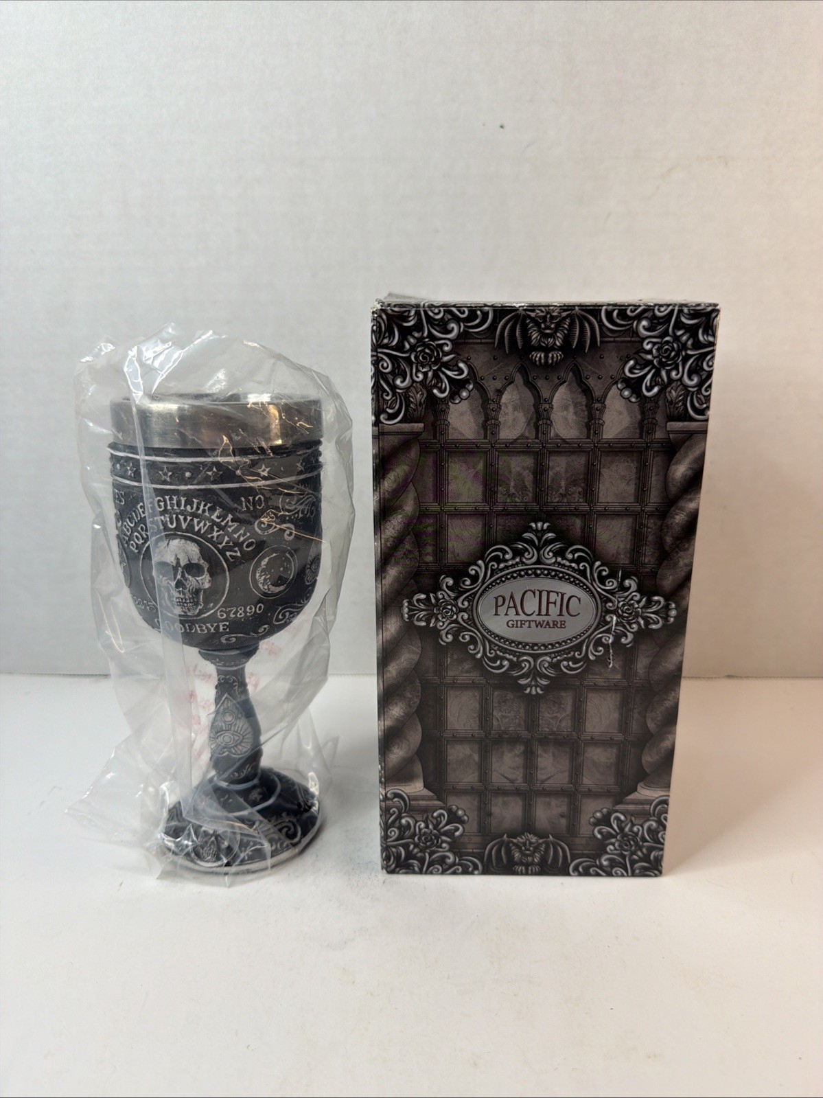 Ebros Occult Gothic Alchemy Ouija Spirit Board Skulls Baroque Wine Goblet 7oz