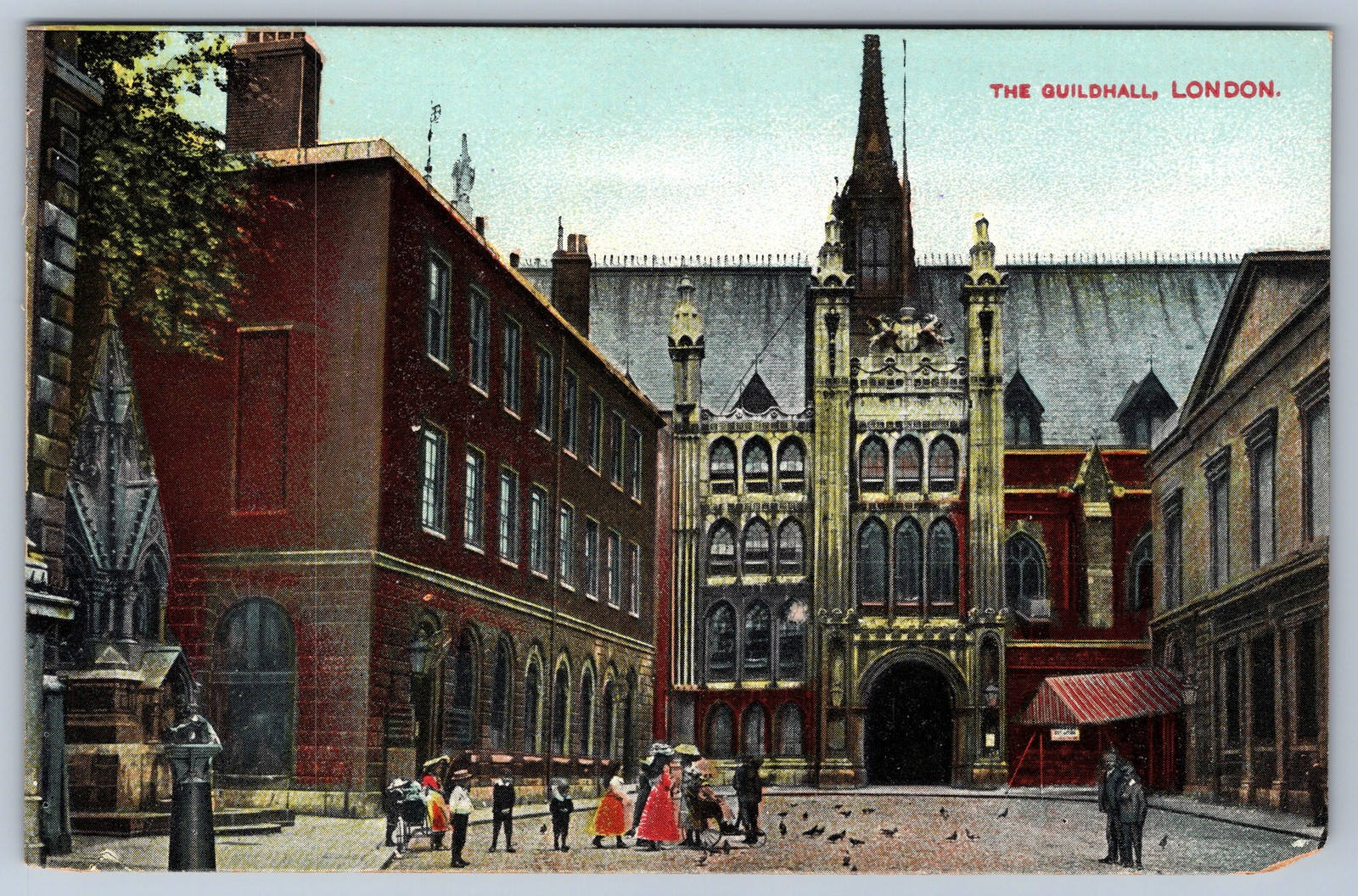 The Guildhall London England Antique Postcard c.1910 Street Scene Figures