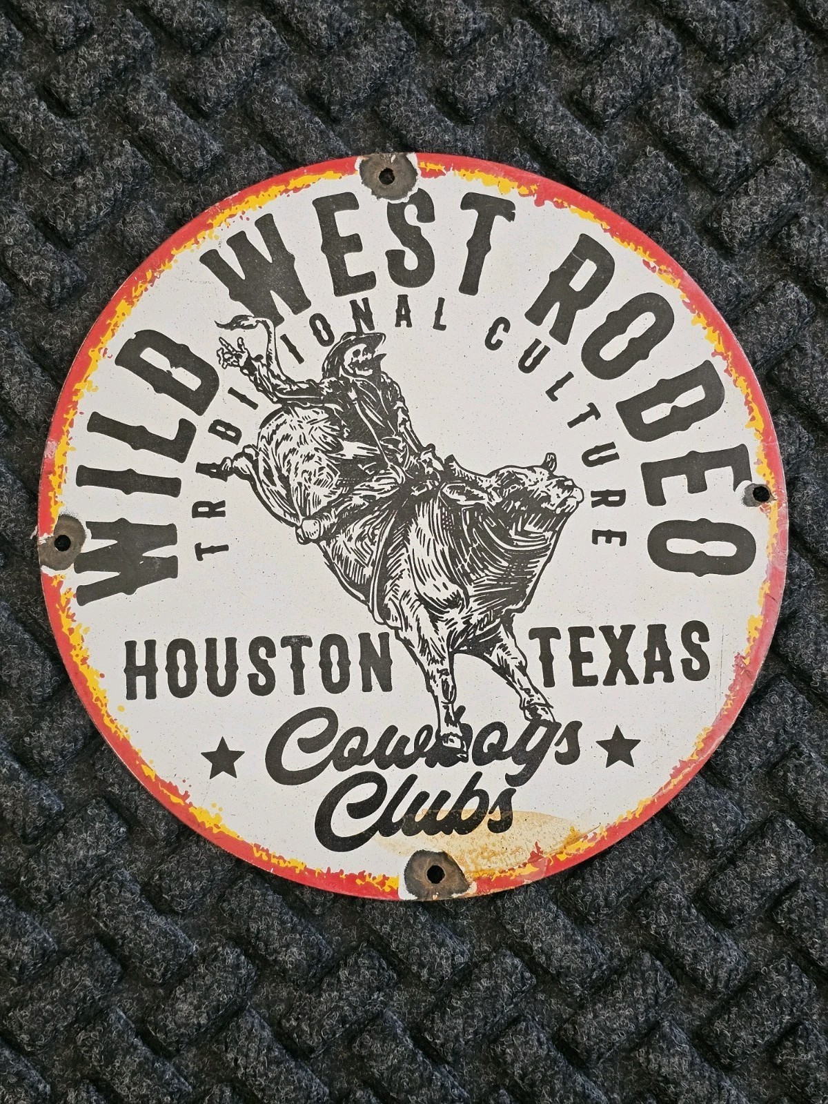 VINTAGE WILD WEST RODEO HOUSTON PORCELAIN SIGN DANCE CLUB HONKY TONK RODEO 12
