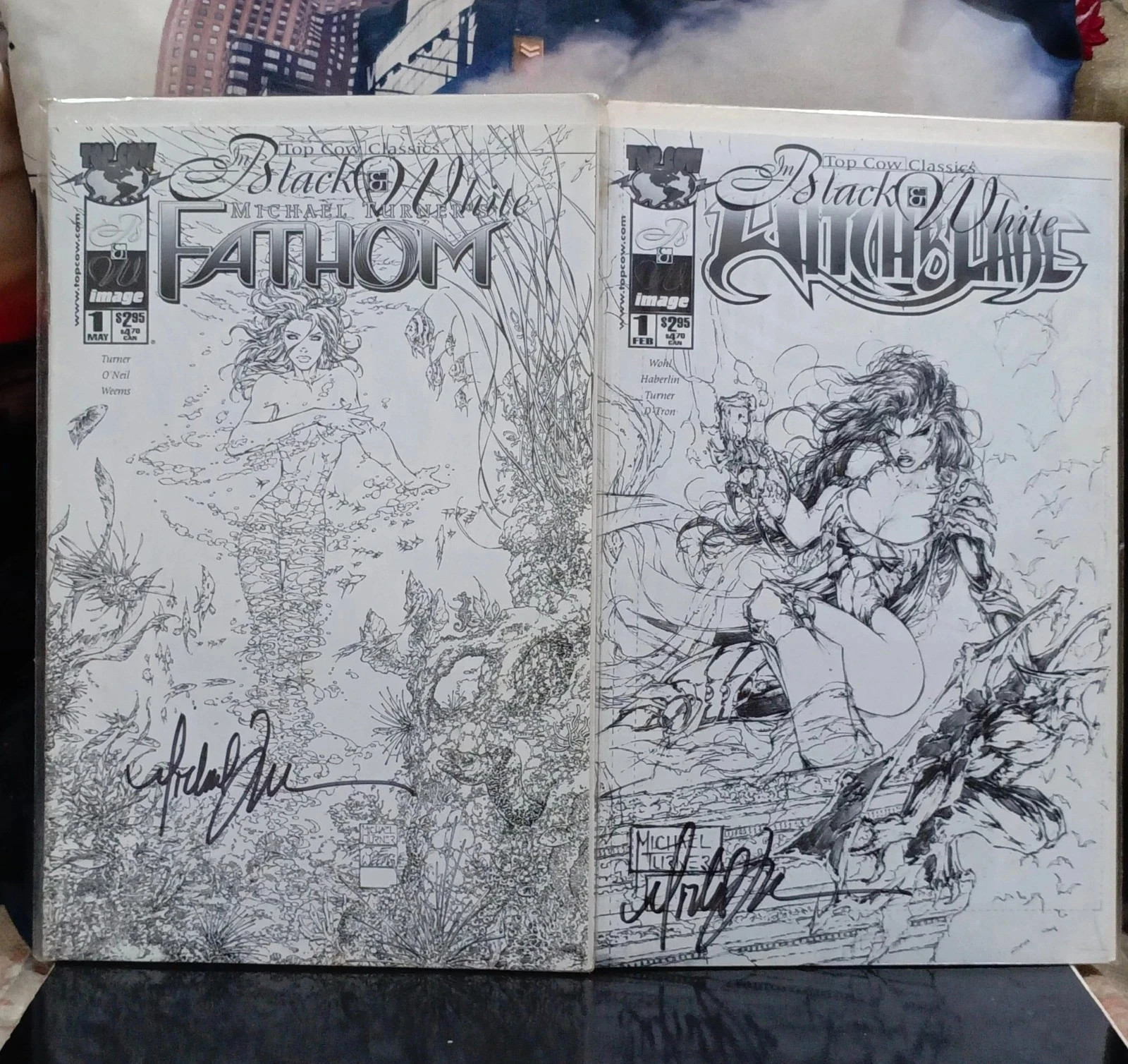 WITCHBLADE #1 and FATHOM #1 black & white comic,All SIGNED by Michael Turner RIP WITCHBLADE #1 and FATHOM #1 black & white comic,All SIGNED by Michael Turner RIP