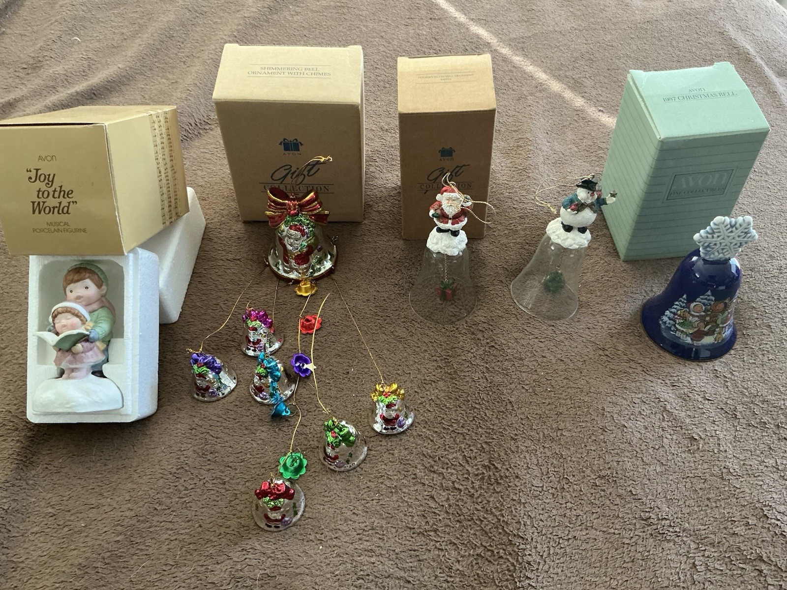 Lot of 4 Vintage AVON Christmas Bells 1987, 1996, 1998 + Bonus Musical Figurine