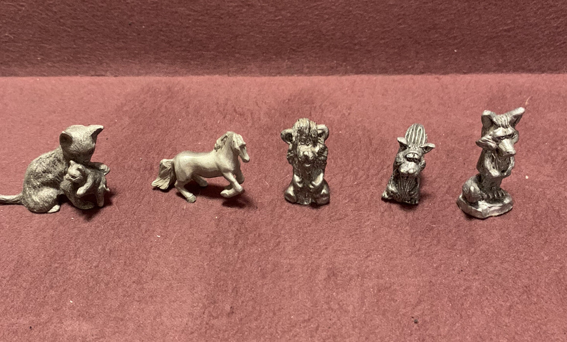 Lot of 5 Spoontiques Pewter, cat, unicorn,  more