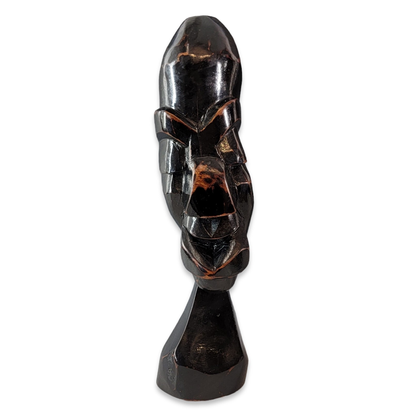 Hand Carved Ebony Wood African Sculpture Tribal Bust Brutalist Modern 19.5\