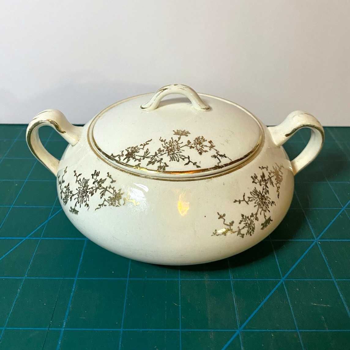 Vintage Taylor Smith & Taylor Sugar Bowl w/lid Gold Floral Spray Pattern #1111