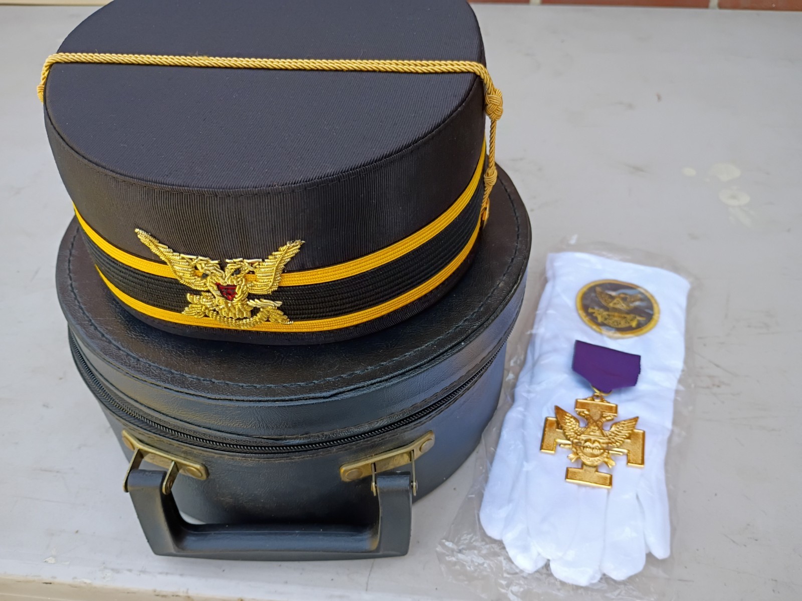 Morton Smiler Masonic 32nd Double Eagle Scottish Rite Hat 7 3/8 & Accessories 