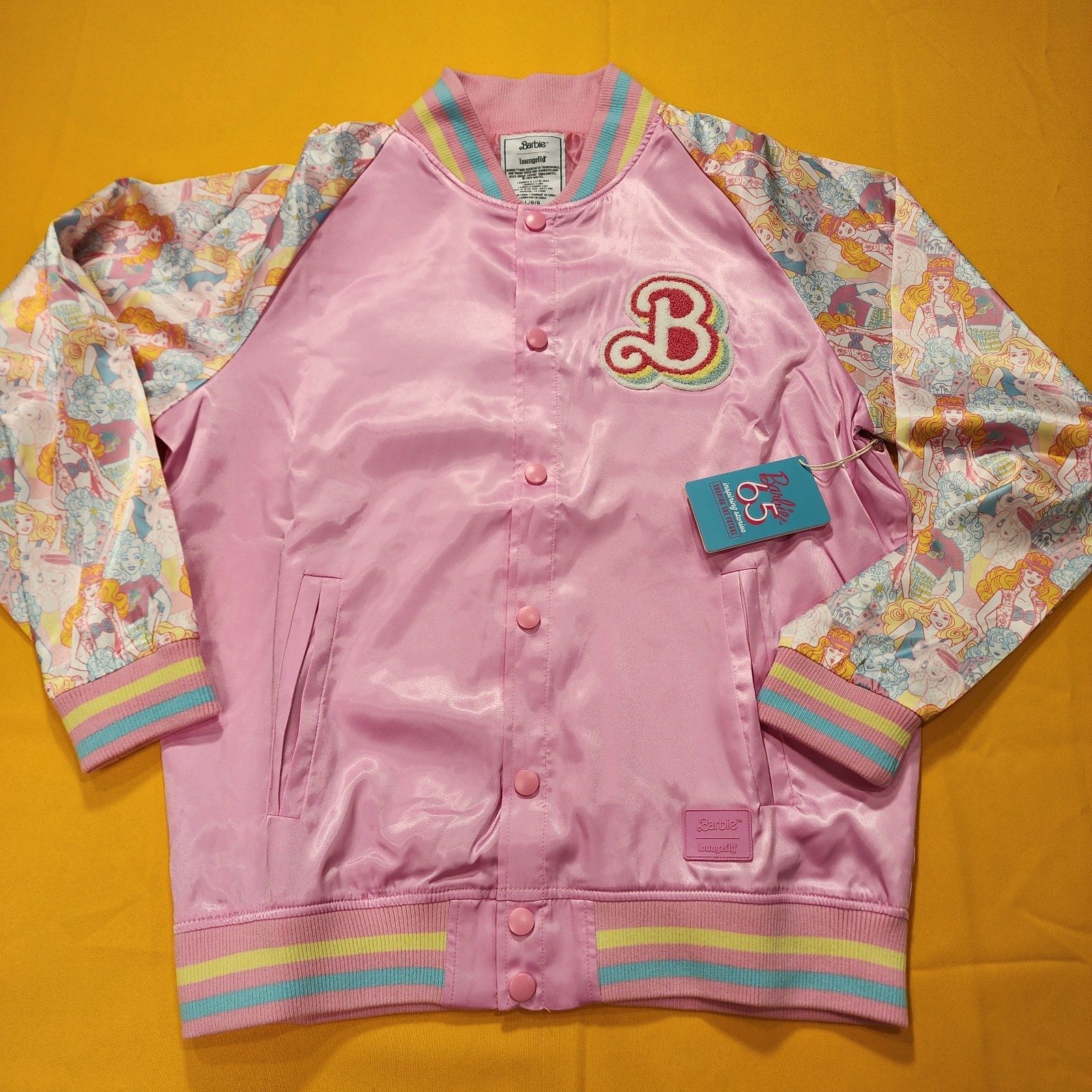 Loungefly Barbie 65th Anniversary Unisex Bomber Jacket Pink Large NEW