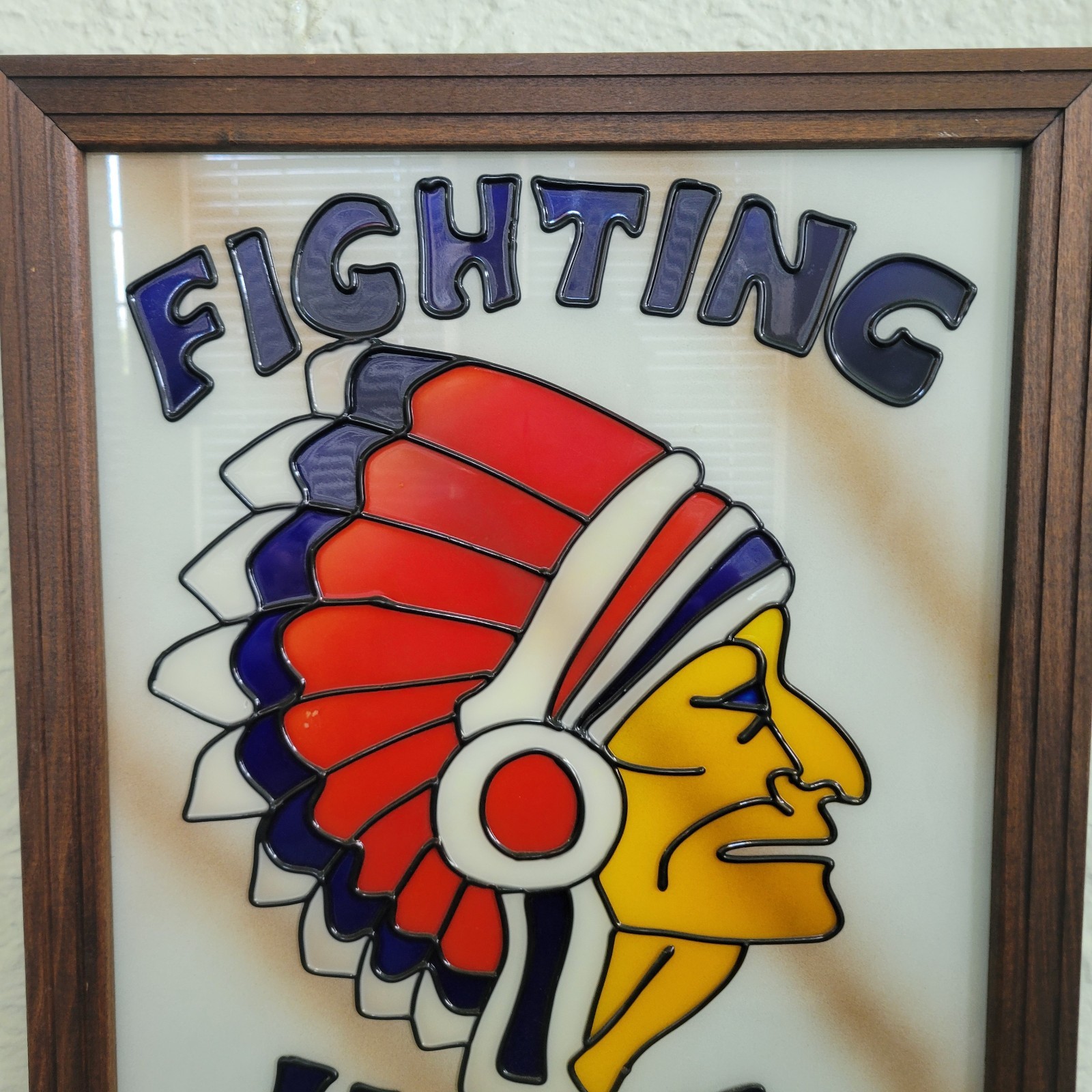 Vtg Painted on Plexiglas Chief Illiniwek Fighting Illini University of ILL 22x18
