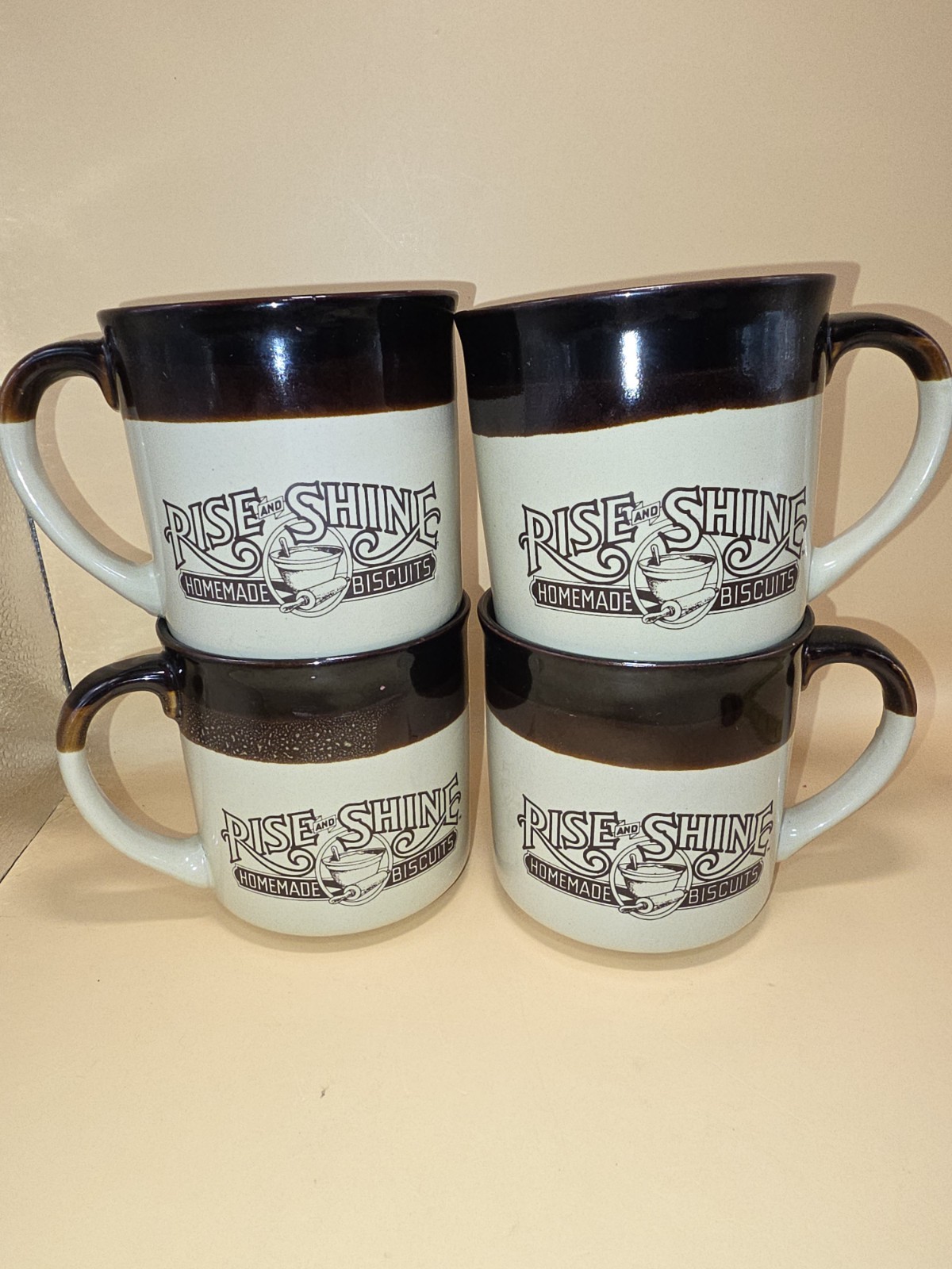 4 Vintage 1984 Hardee\'s Rise & Shine Coffee Mugs Homemade Biscuits Brown