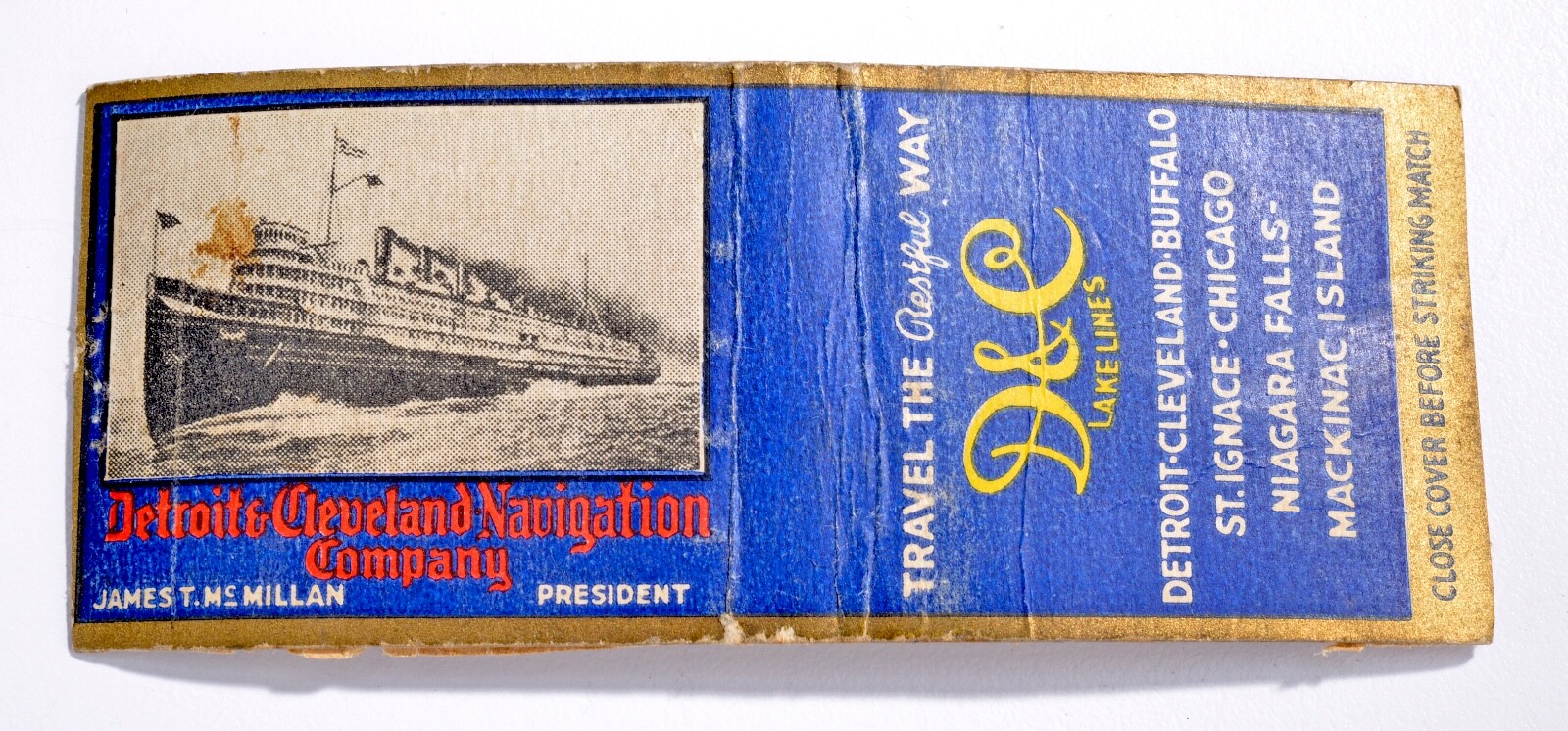 Vintage 1910\'s Steamer Detroit Cleveland Navigation Co. Buffalo Matchbook Cover Vintage 1910\'s Steamer Detroit Cleveland Navigation Co. Buffalo Matchbook Cover
