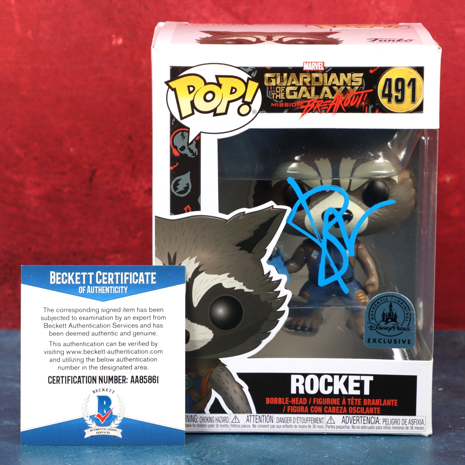 Bradley Cooper Rocket Signed Funko Pop 491 Guardians Breakout BAS COA Protector