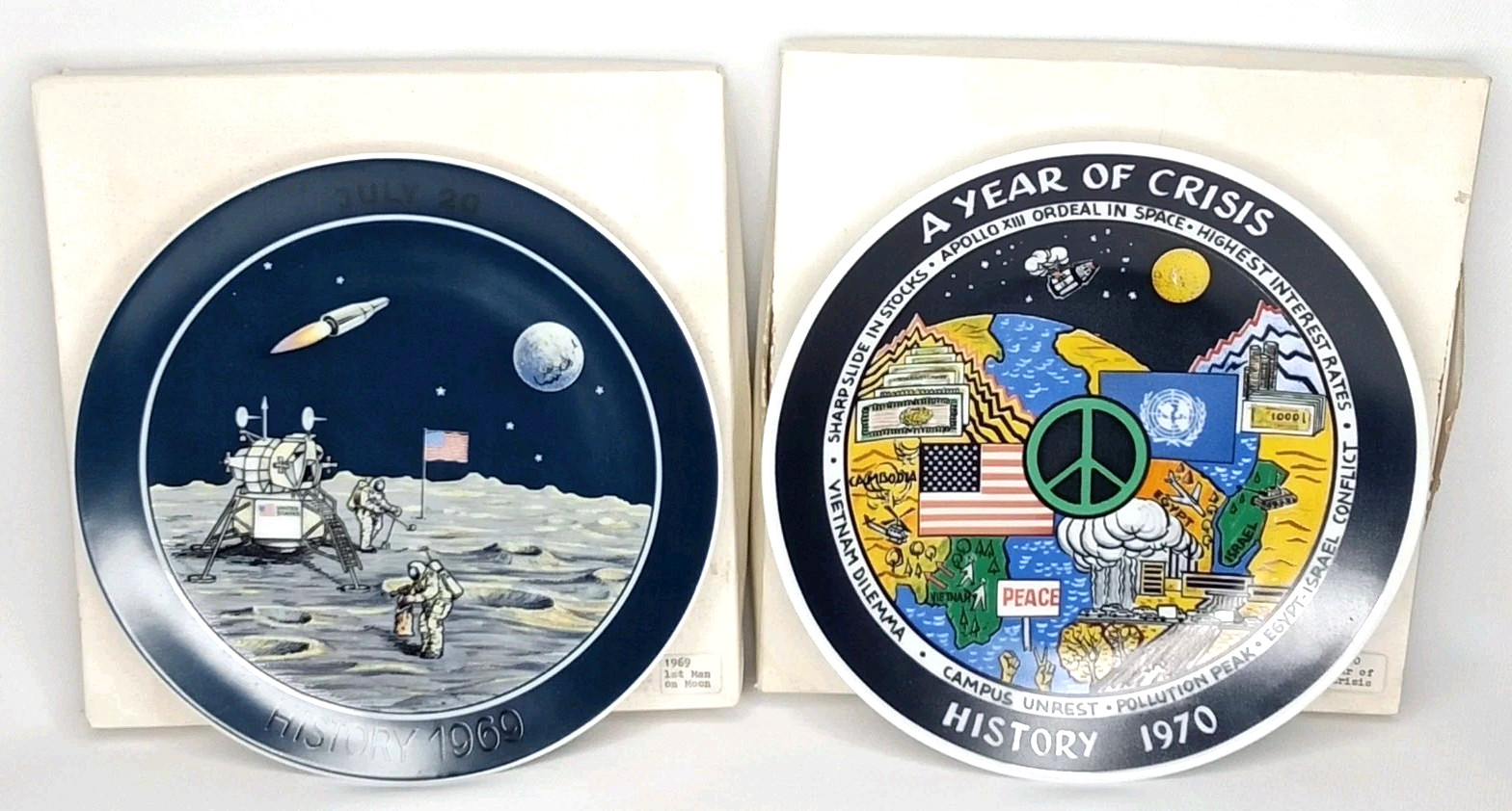 First Men On The Moon Year In Crisis Collector\'s Plate With Box Set Of 2 Vintage