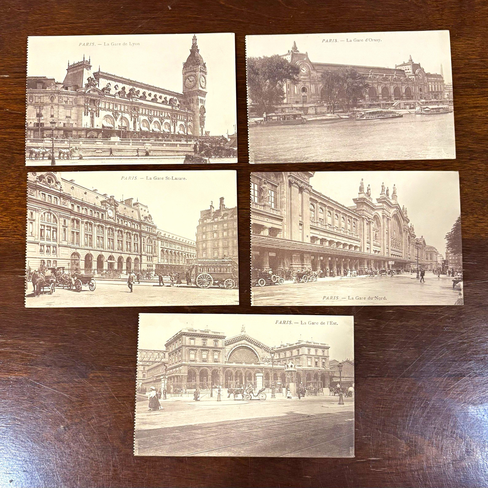 Paris France Train Stations RPPC Postcard Lot of 5 Divided Back Unposted
