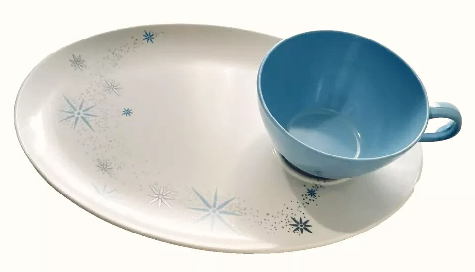 Vintage MCM Atomic Stars LENOX WARE Oval Melanie Snack Set 6 Turquoise 60s Vintage MCM Atomic Stars LENOX WARE Oval Melanie Snack Set 6 Turquoise 60s