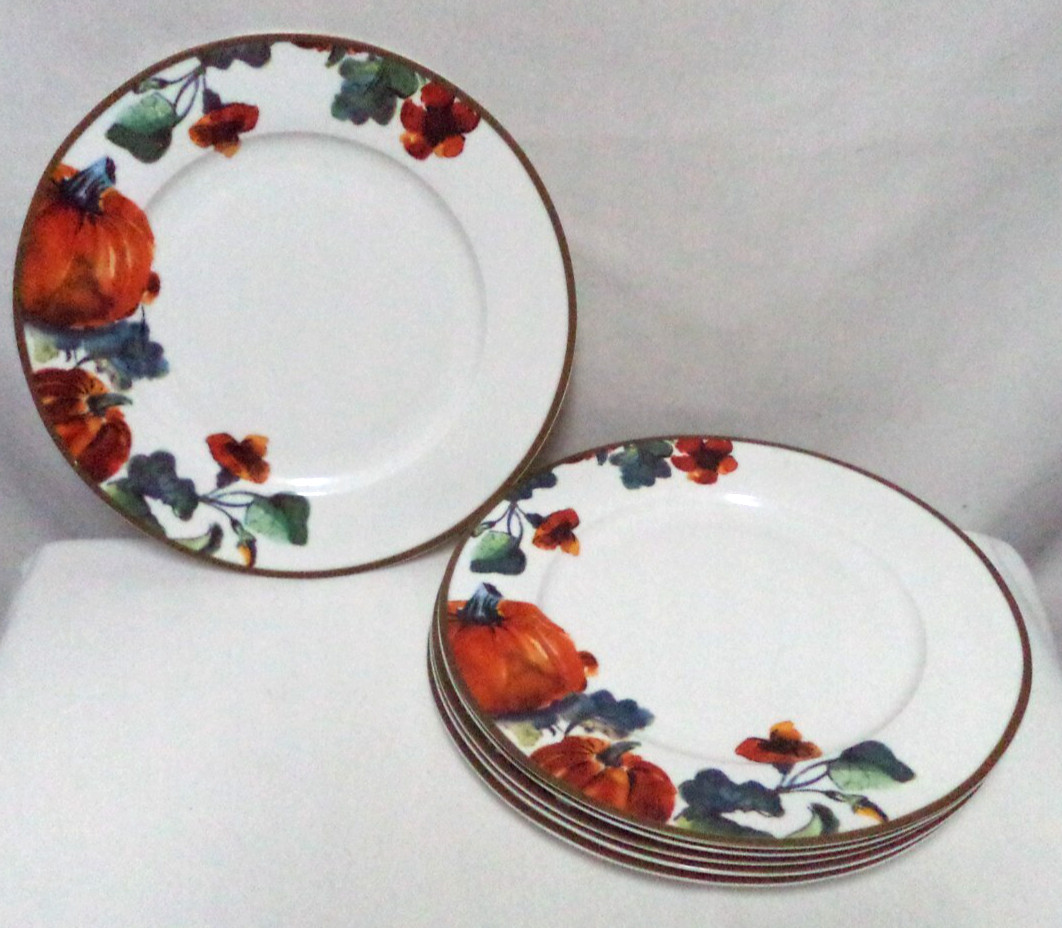 Ciroa Pumpkin Autumn Fall Thanksgiving Holiday Dinner Plate Set 6 Porcelain 11\
