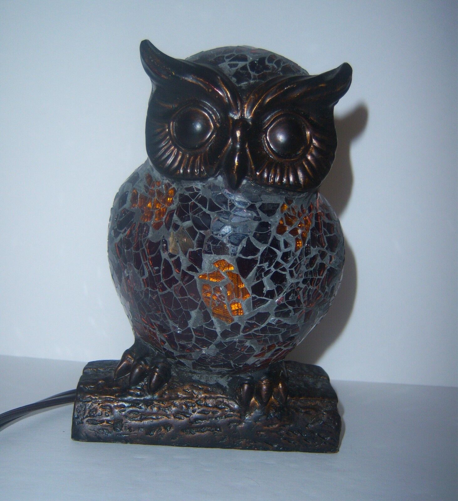  Mosaic Stained Crackle Glass Owl Table Lamp Nightlight 6