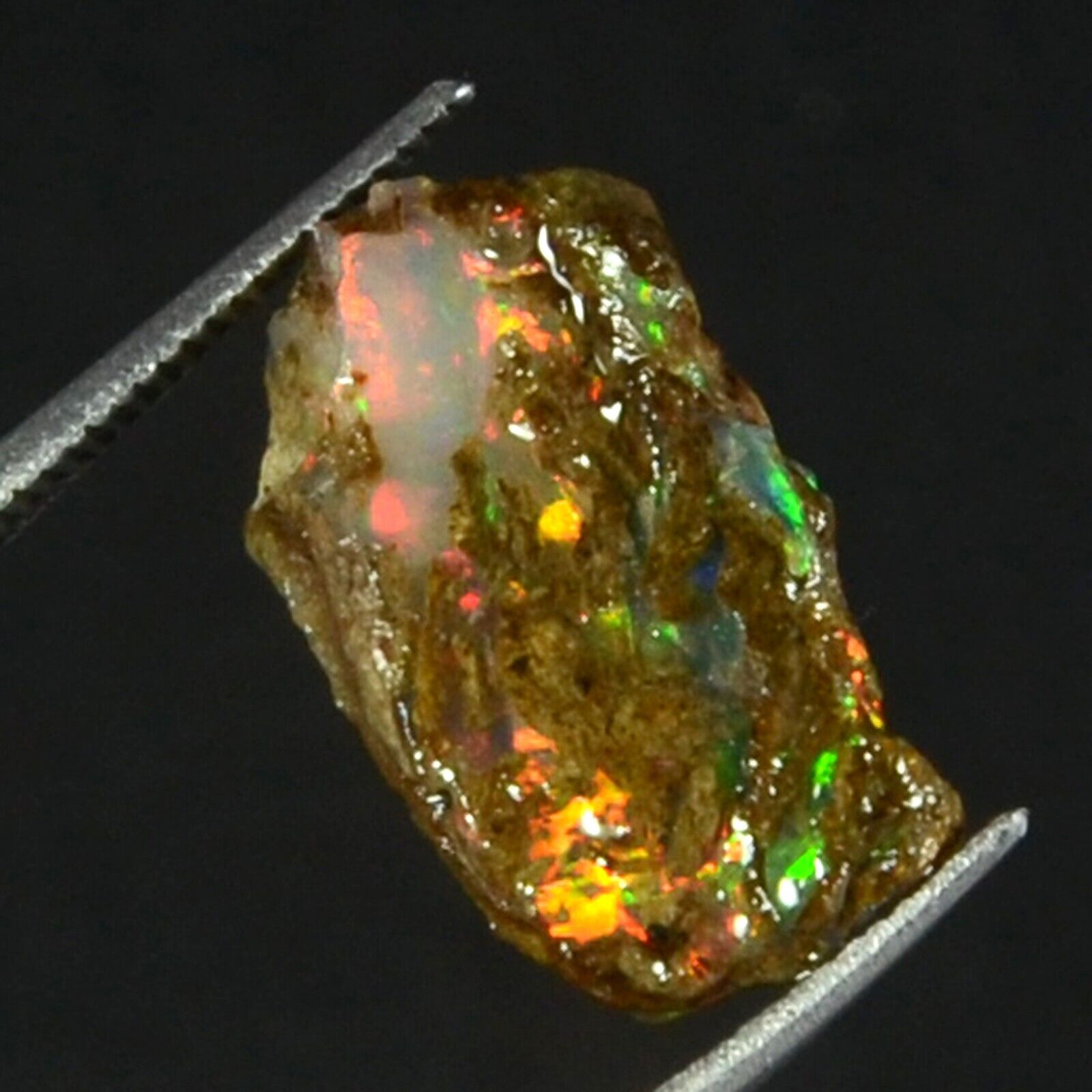 100%Natural Ethiopian Crystal Black Opal Play Of Color Rough Specimen 4.55Ct