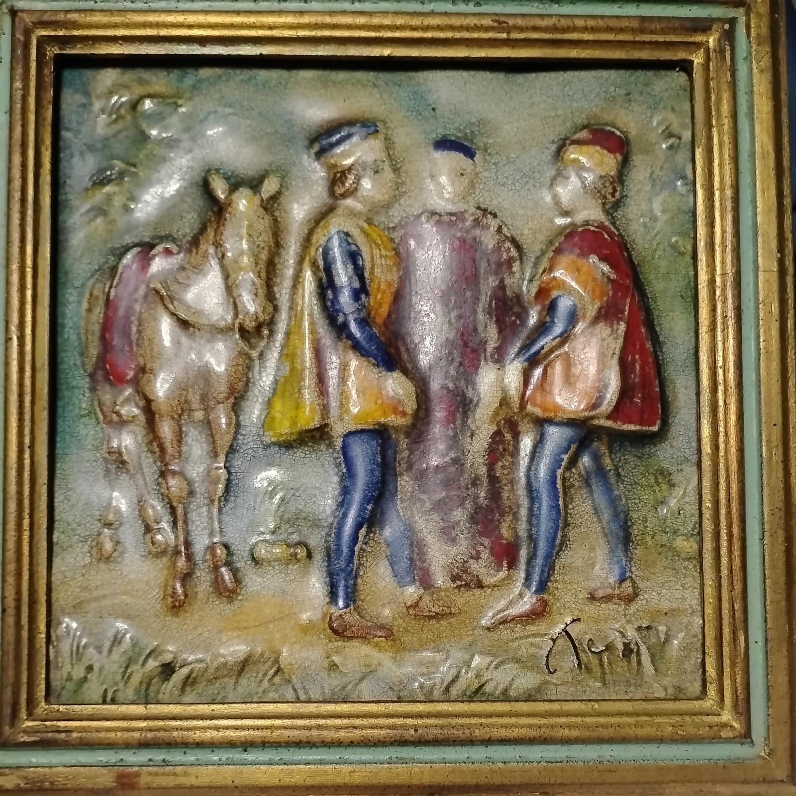 Vintage Italian Framed 3D Ceramic Wall Plaques