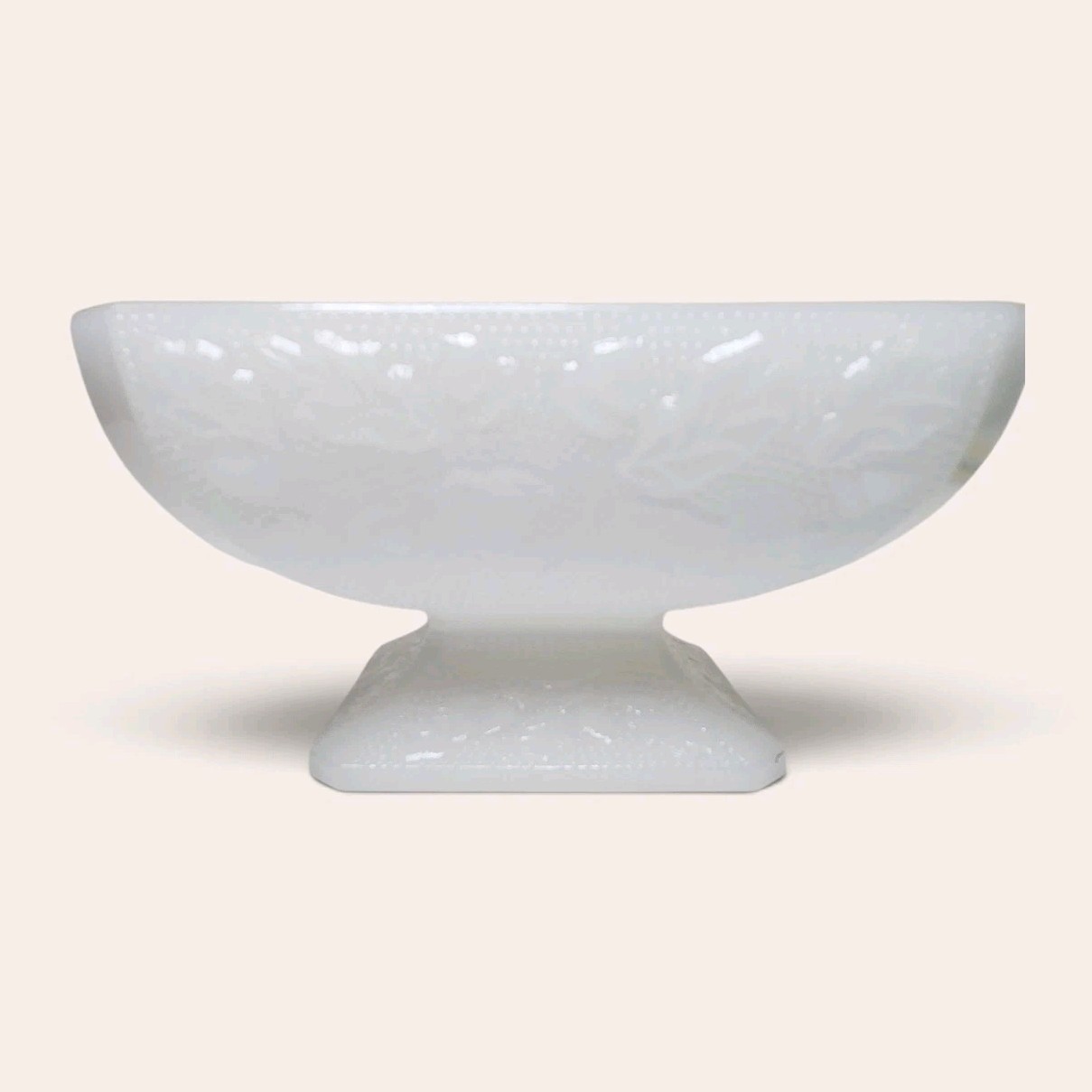 Vtg  E.O. Brody Co. Milk Glass Pedestal Candy Dish Bowl Ornate Acorn Pattern