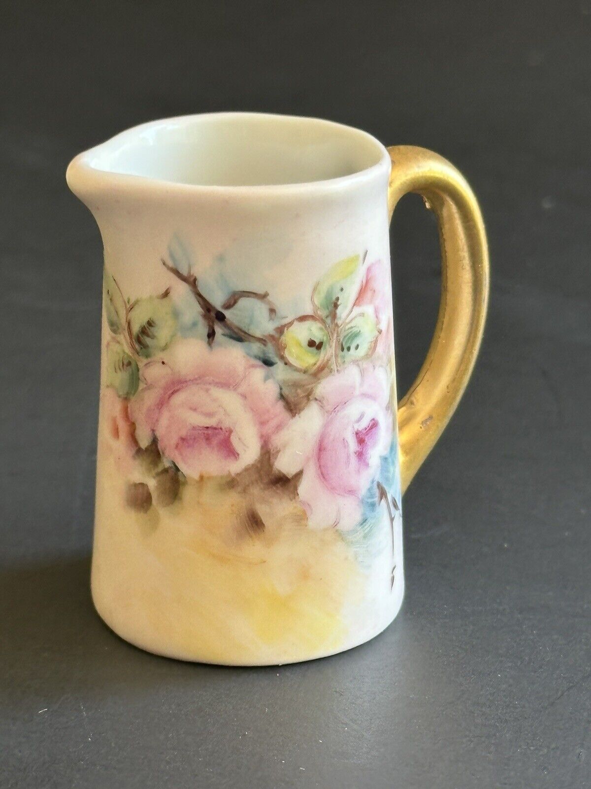 Vtg Porcelain Hand Painted Miniature Pitcher Signed Elsie Sees Flowers 2”