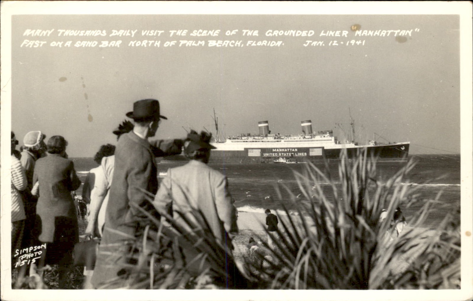 Palm Beach FL Grounded Liner Manhattan c1941 Real Photo Vintage Postcard bhn