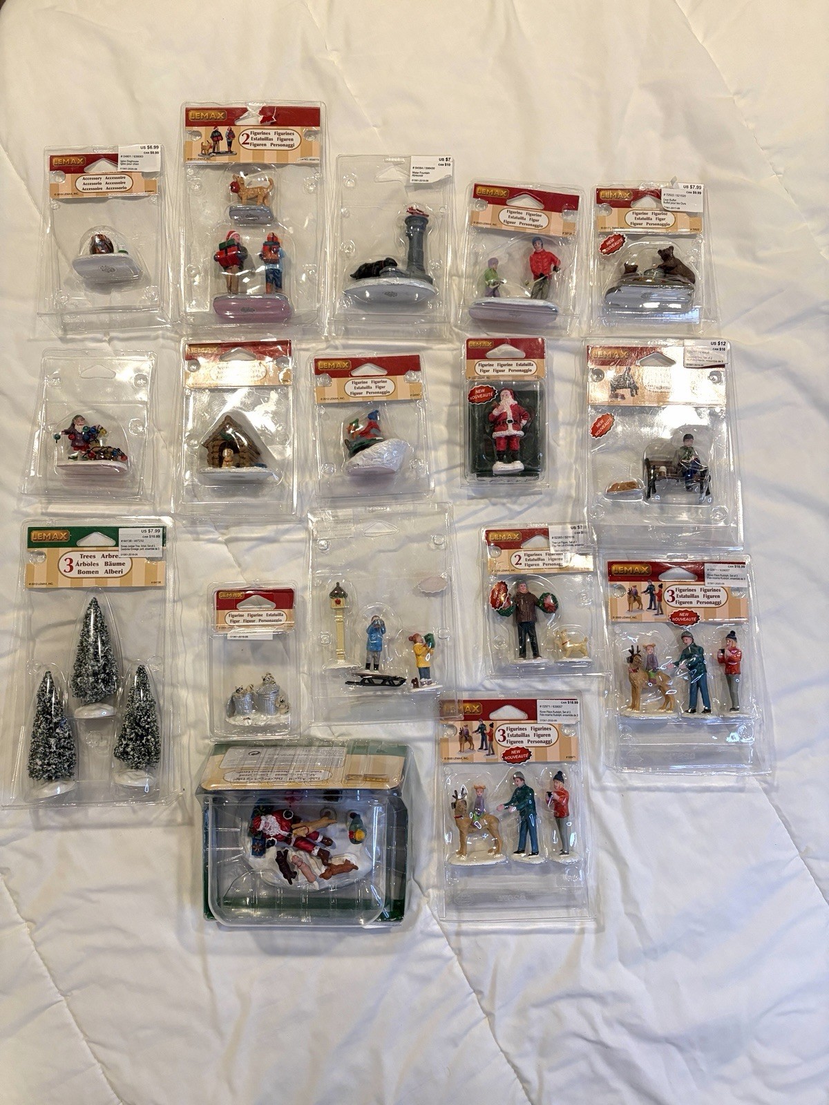 Lemax Christmas Village Figurine Collection - Lot Of 17 Trees People Dogs Santa