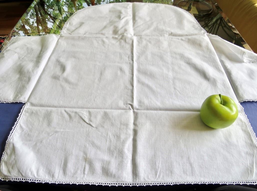 Authentic 1940s Baby Swaddle White Homespun Cotton Crochet Lace Trim