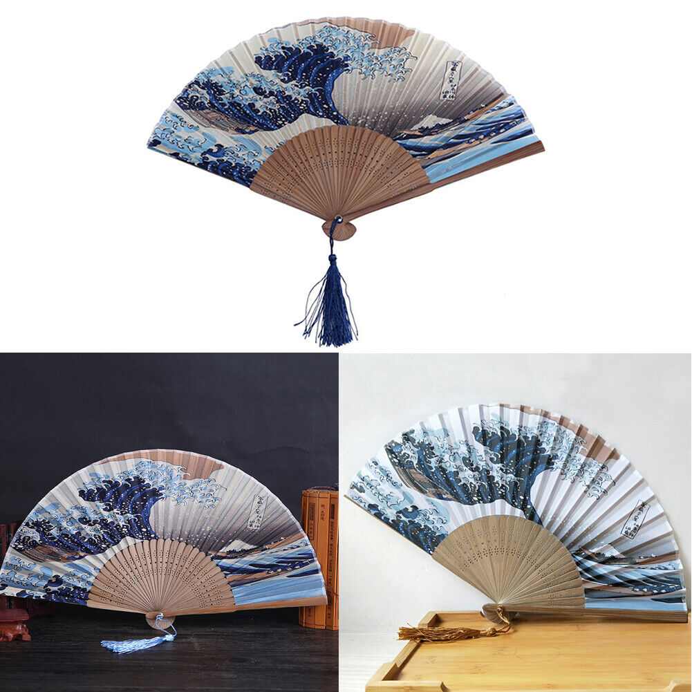 Vinatge FoldingFan Japanese Surfing Waves Kanagawa Diagram Folding Fan Portable