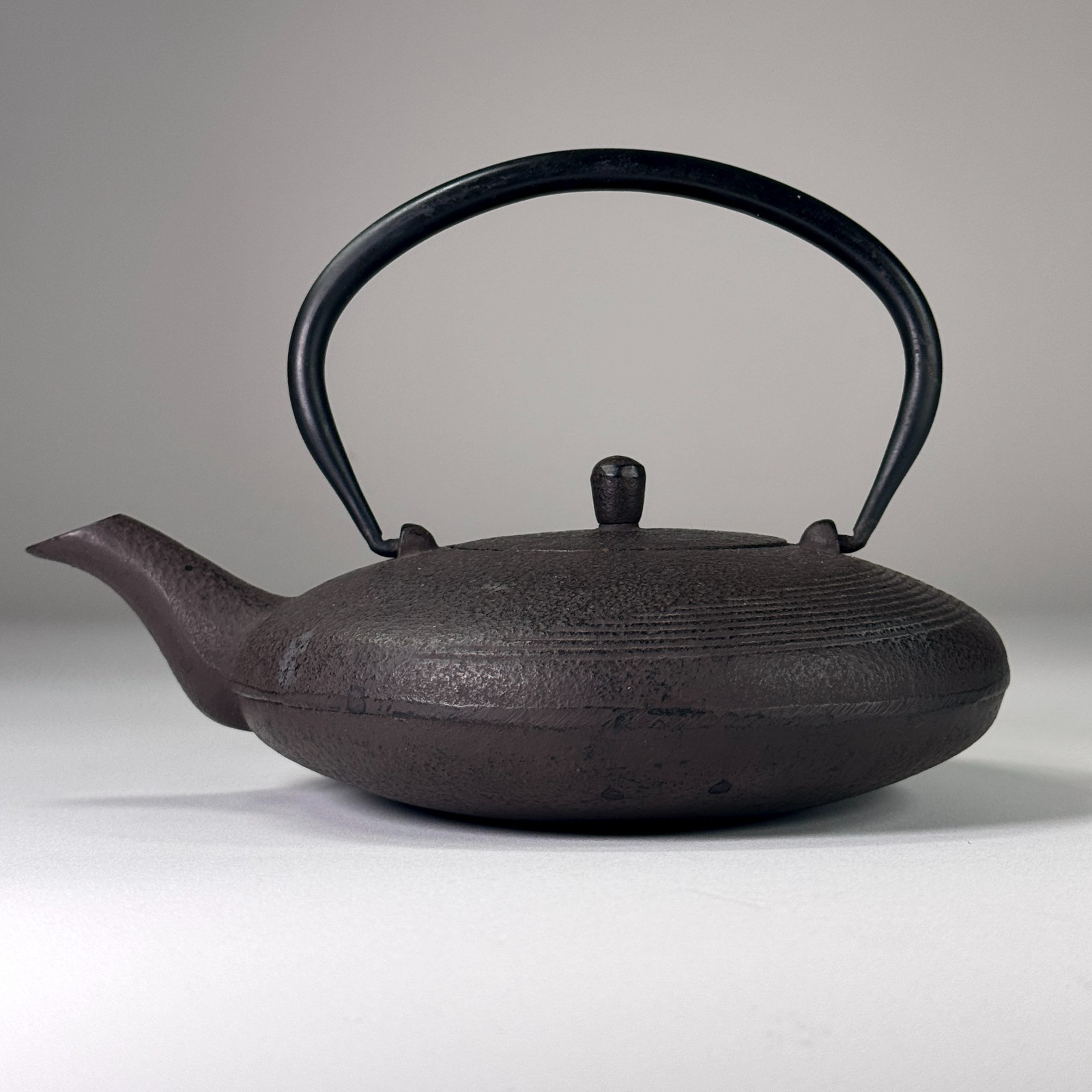 Signed Oigen Nambu Tekki Cast Iron Tetsubin Teapot Kettle Japan Flat Hiragata