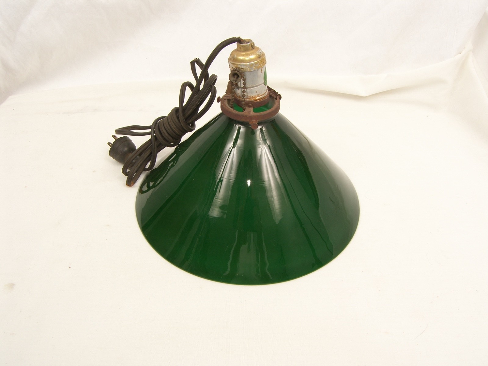 Antique Emeralite Cased Emerald Green Glass Conical Hanging Shade Early 1900\'s