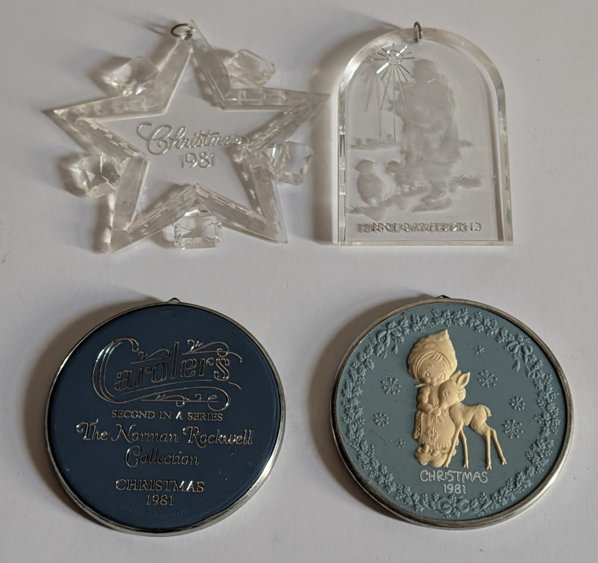 Vinatge 1981 Christmas Ornaments Norman Rockwell & Hallmark Lot of 4