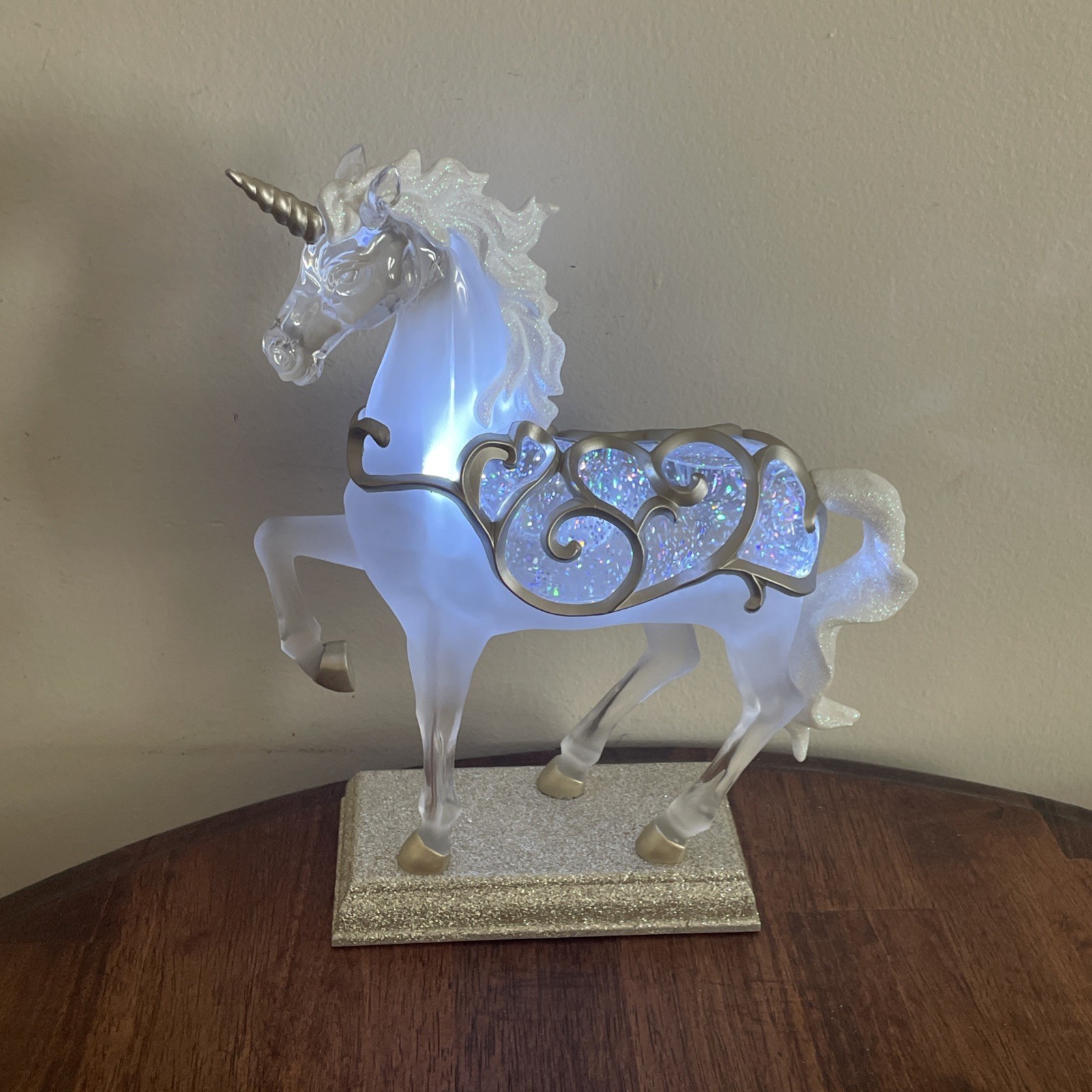 Unicorn Figural Glitter Globe Light-Up Figurine- Frosted Crystalline Body ~12.5”
