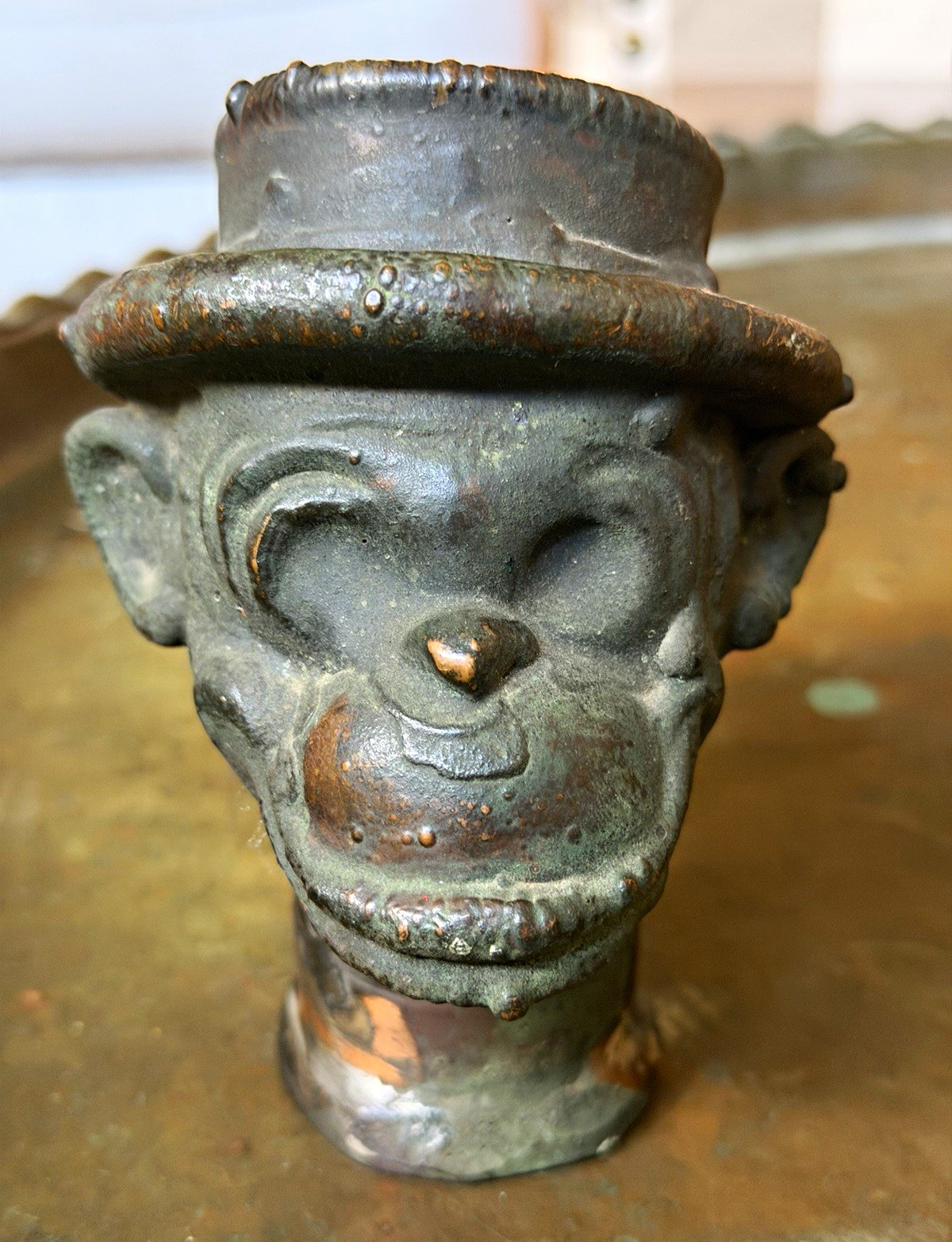 Vtg 1950s Copper Toy Slush Mold Monkey Chimp Top Hat Rushton Mr Bim Style Tool