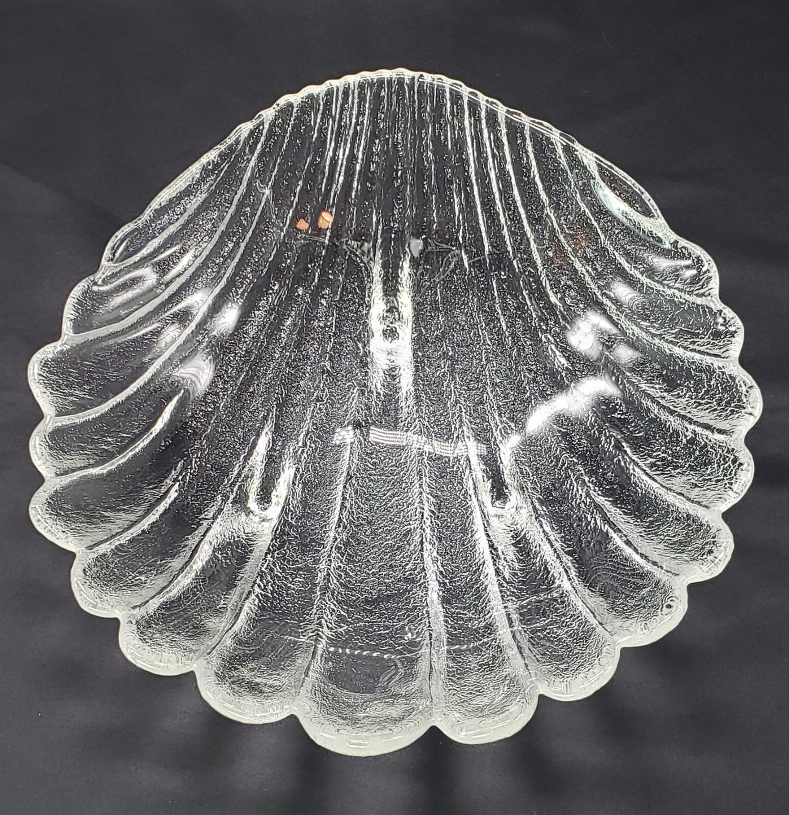 Clear Glass Shell Bowl Scallop Textured 10 in Vintage Thick Glass Footed Serving