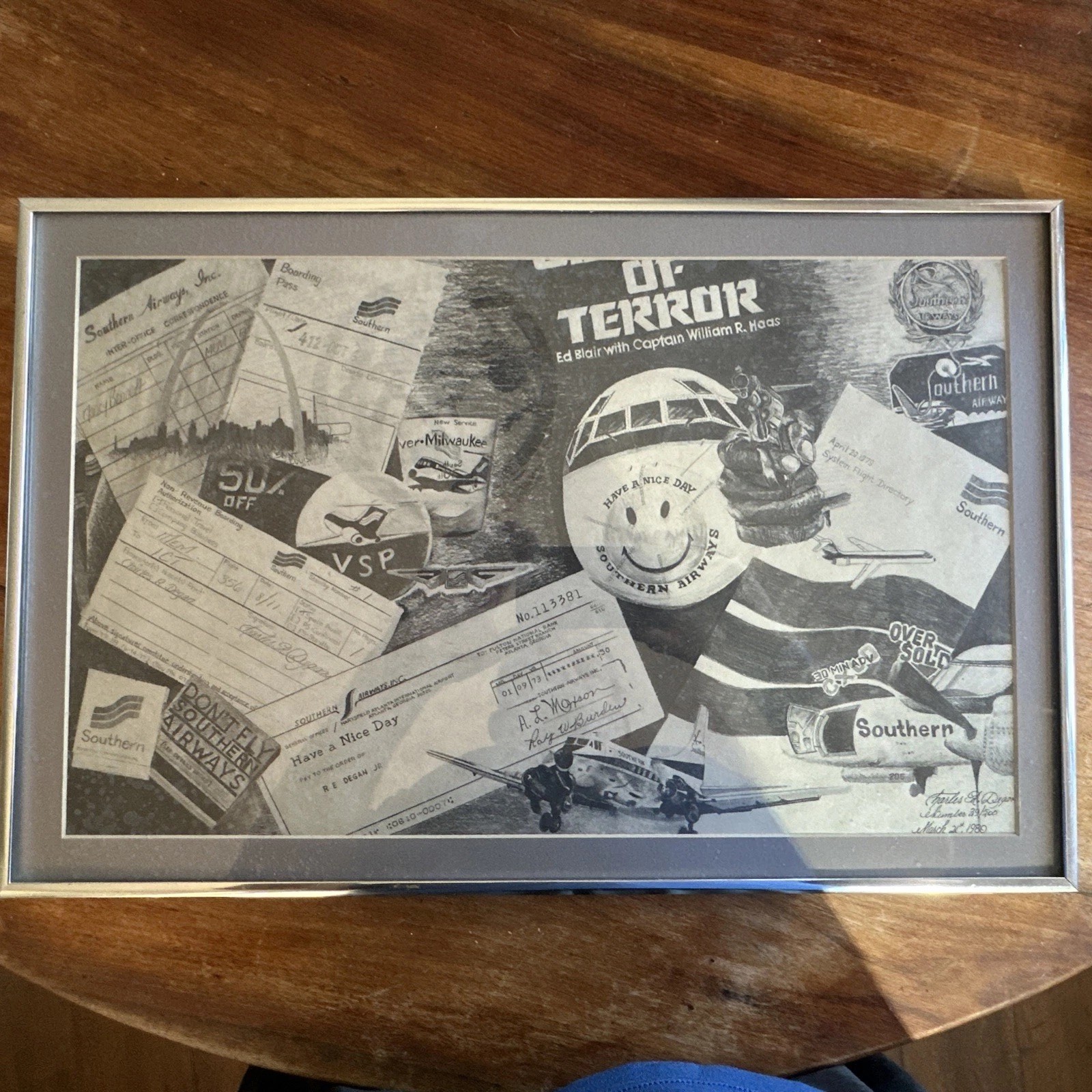 Vintage Southern Airways Aviation Art Print Signed Numbered 1989 Framed 20x14