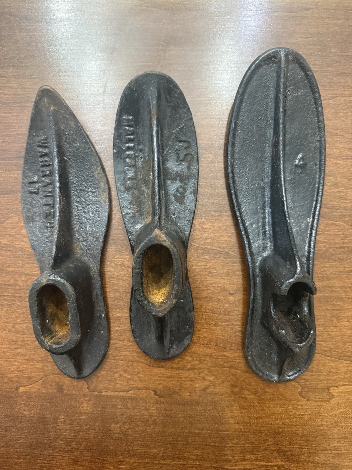 Set Of 3 Antique Cast Iron Shoe Lasts- Warranted And Malleable