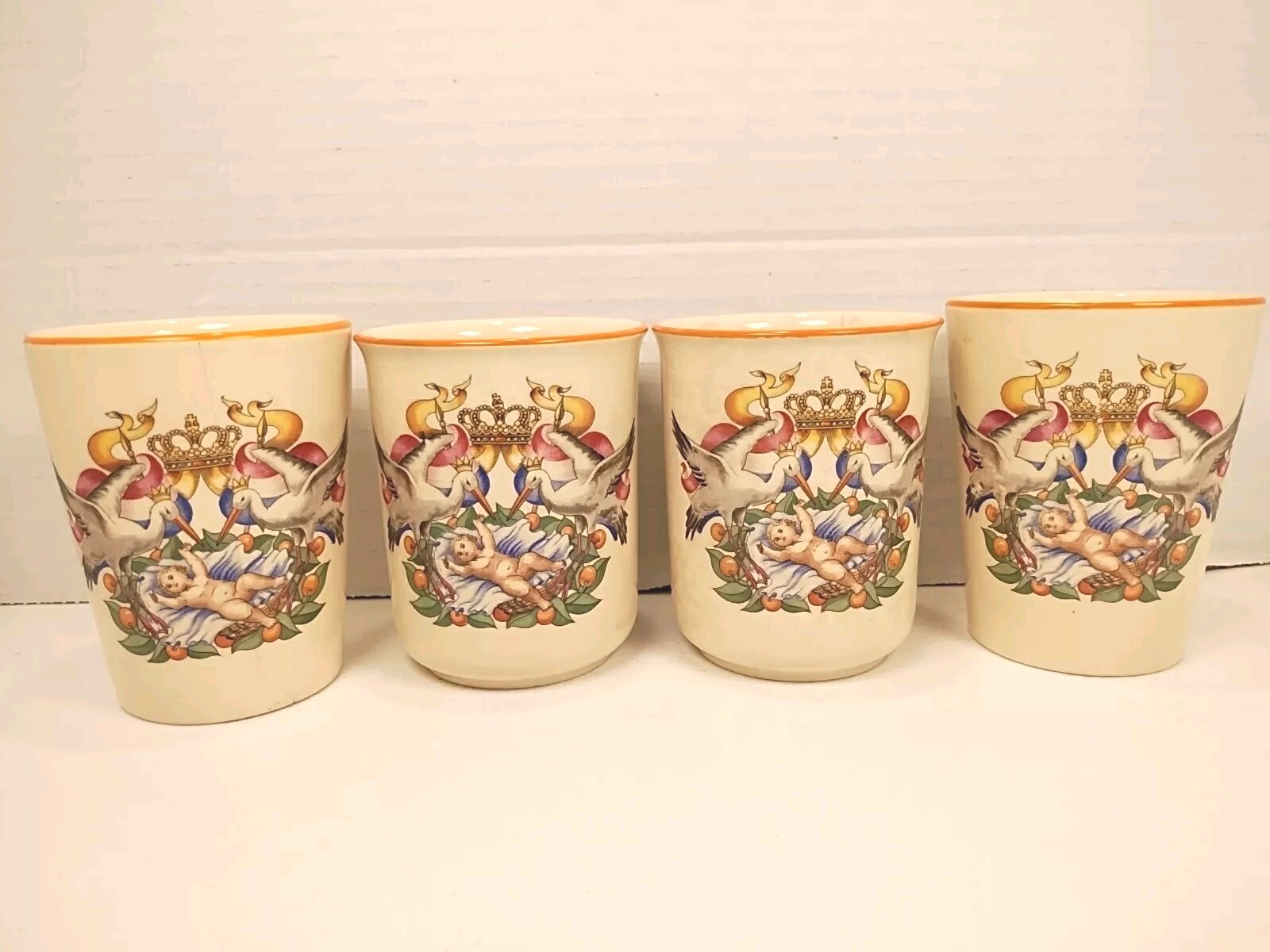 Vintage Petrus Regout Maastricht Cups Birth of Princess Julianna 1909 Set of 4 Vintage Petrus Regout Maastricht Cups Birth of Princess Julianna 1909 Set of 4