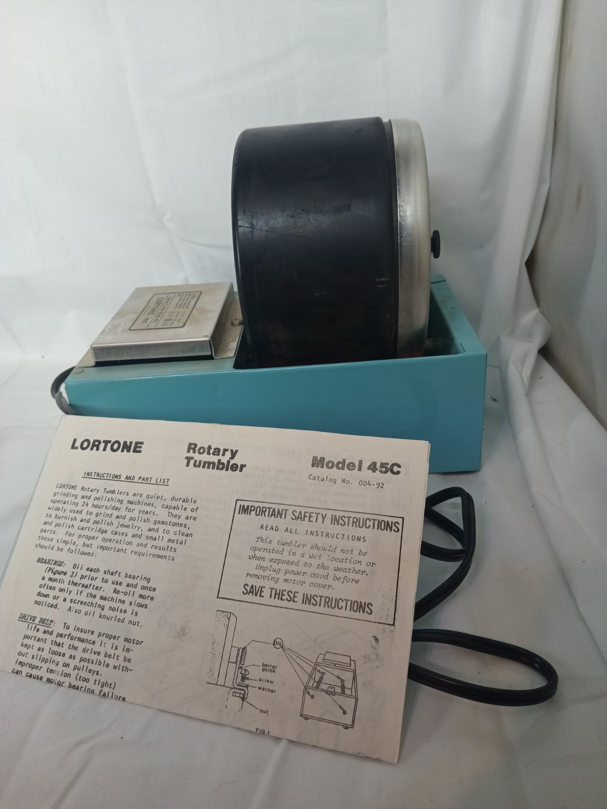 Lortone Model 45C Rotary Rock Tumbler Single Rubber Barrel Lapidar