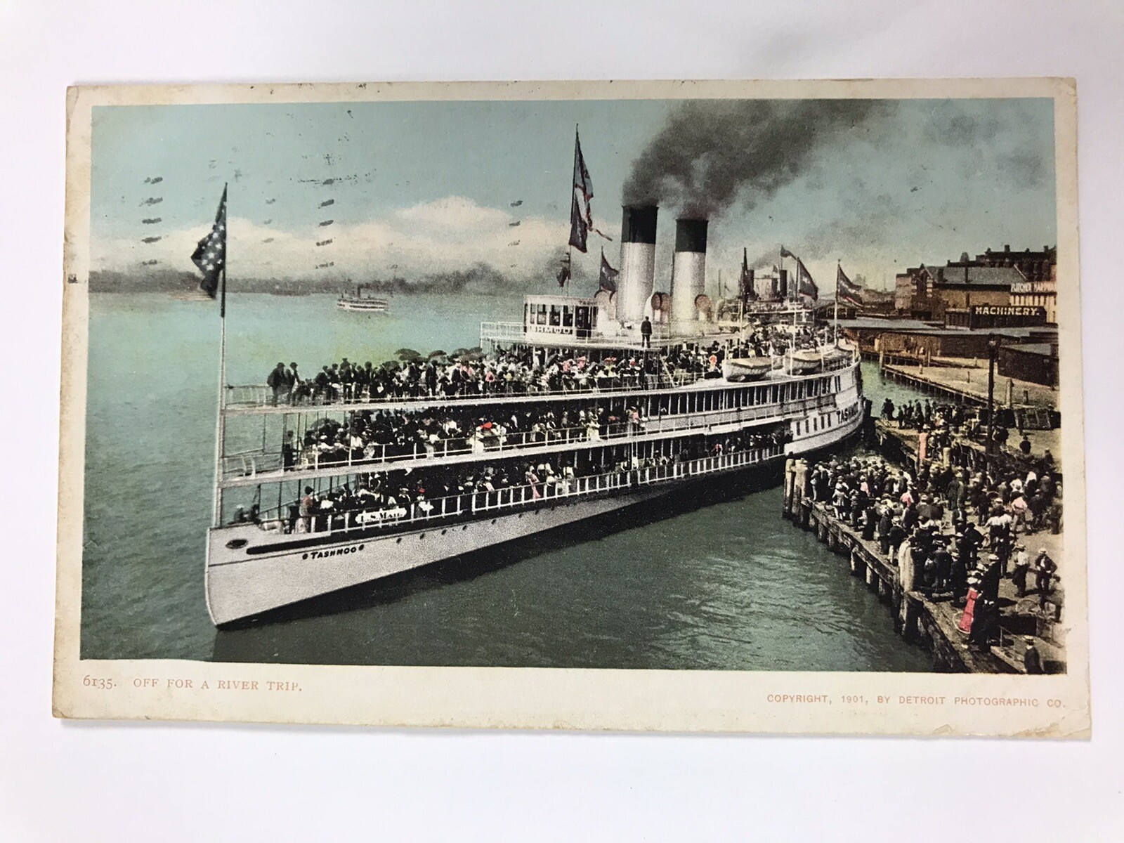 vintage 1905 off for a river trip Steamship undivided back postcard